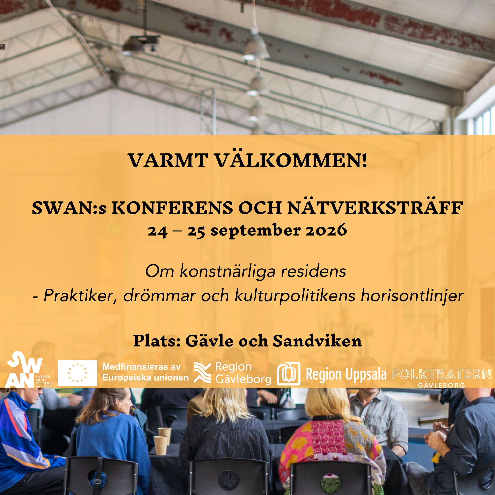 💥 Snart dags! 💥 Den 24–25 september går SWAN:s konferens och nätverksträff av stapeln i Gävle och Sandviken: "Om konstnärliga residens - Praktiker, drömmar och kulturpolitikens horisontlinjer". Vi ser så mycket fram emot att få träffa alla snart och få ta del av det fina och spännande program som har kunnat bli till tack vare alla engagerade och involverade! Varmt välkommen 🌸