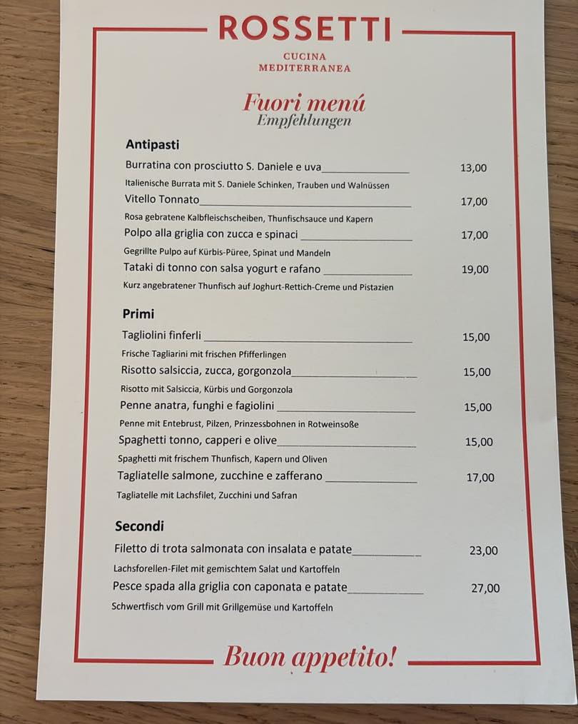 Ciao ragazzi!
Finalmente: Unsere neue Monatskarte ist da! Sorry, dass es in letzter Zeit so ruhig war hier - der Sommer war lang & wunderbar ☀️
Und wie es aussieht, bekommen wir jetzt auch noch ein paar wunderschöne Tage. Wir sehen uns im Rossetti 👋.
Andiamo!
#rossetti #cucinacasalinga #alessio #mattia #passau