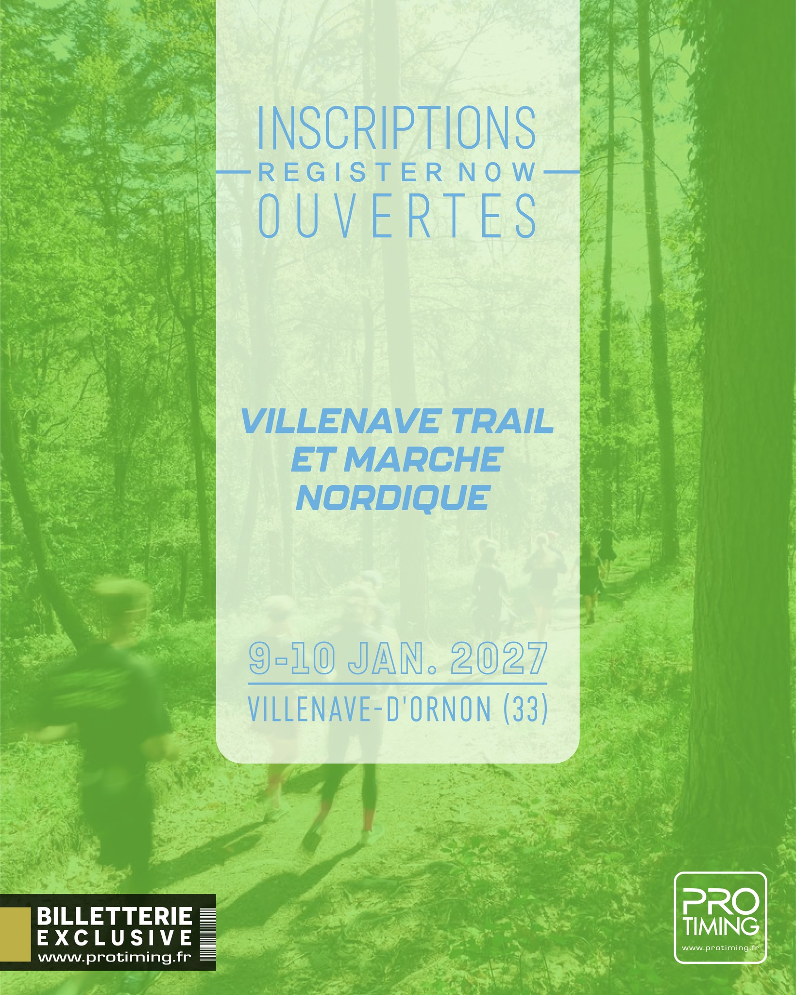 🚀 Les inscriptions sont ouvertes pour Villenave Trail et Marche Nordique !
📅 Du samedi 9 au dimanche 10 janvier 2027
📍 Villenave-d'Ornon (33)
Prêt