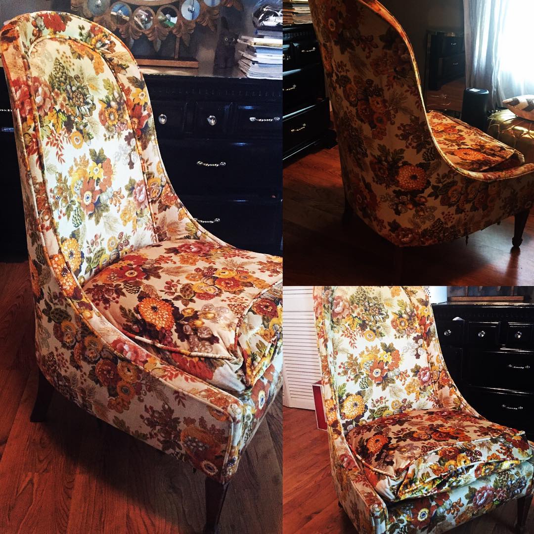 This poor ugly stepsister of a chair has great lines, but is in need of some major rehab. Keep an eye out for her makeover! #austininteriordesign #interiordesign #beforeandafter #chairs #makeover #isavechairslikesomepeoplesaveanimals