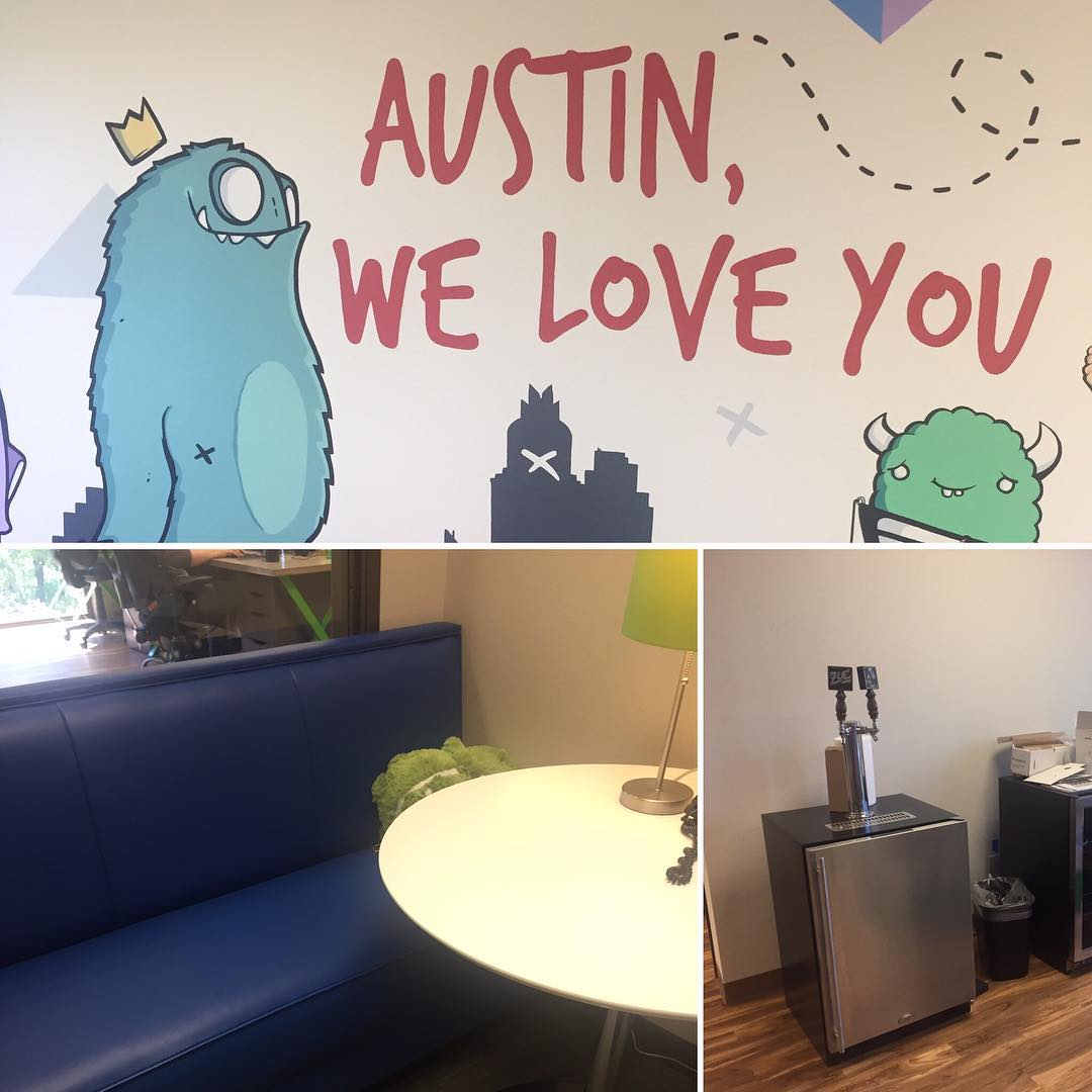 Cabinet delivery today (finally) for our #soco office project! This place is so cool! This place has everything...mural by @mikejohnstonartist , #kegerator (every cool #startup needs one), restaurant-style booths in the phone rooms! .
#austindesigner #austininteriordesign #startuplife #customdesign #interiordesign #interiordesignersofinsta #austingraffiti #localbeerontap #austincraftbeer