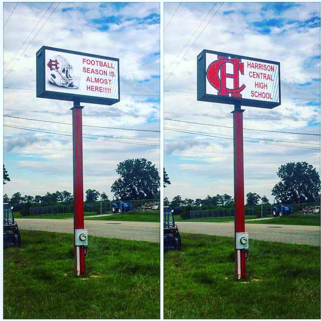 Harrison Central High in Gulfport, MS has Upgraded their traditional sign to a beautiful Electronic Message Center by GoBrightLEDS.com