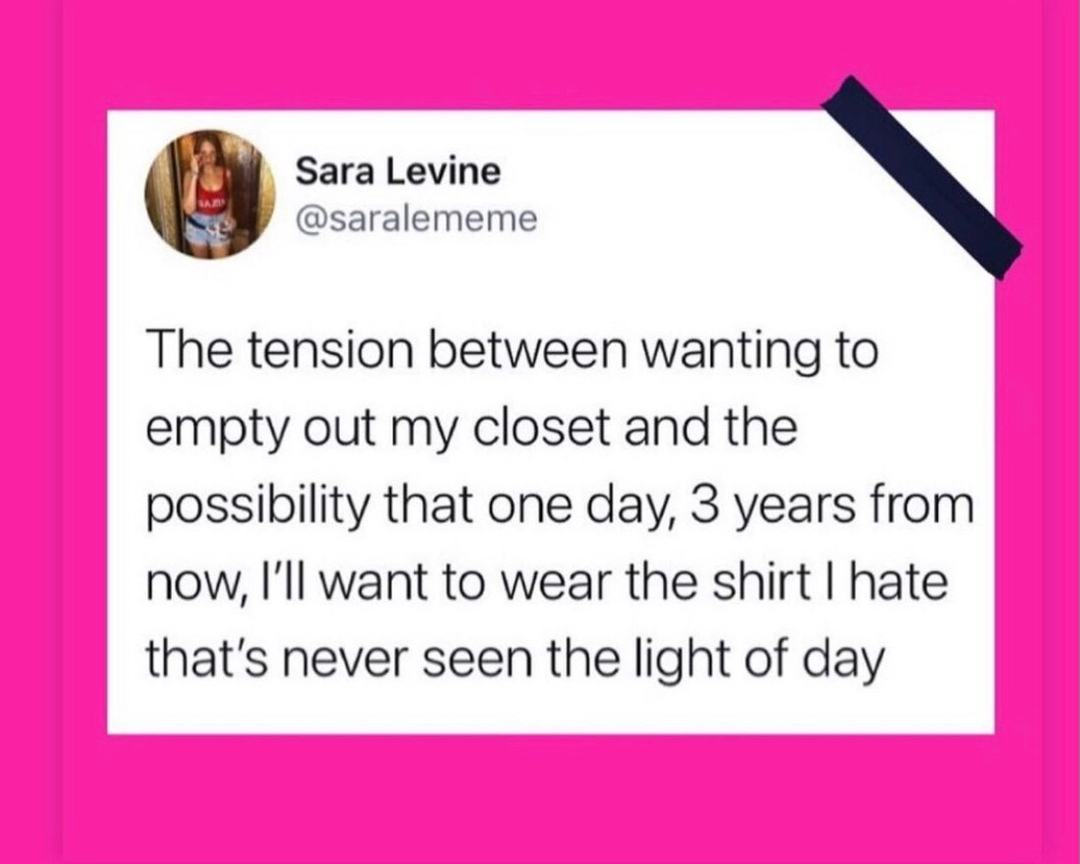 THIS is why you need a professional organizer. I’m there as a neutral third party to help parse through the logic of keeping something there’s a 1% chance of you needing or wearing. 👗👚👖👕⠀⠀⠀⠀⠀⠀⠀⠀⠀
.⠀⠀⠀⠀⠀⠀⠀⠀⠀
.⠀⠀⠀⠀⠀⠀⠀⠀⠀
.⠀⠀⠀⠀⠀⠀⠀⠀⠀
.⠀⠀⠀⠀⠀⠀⠀⠀⠀
#organized #organization #homeorganization #professionalorganizing #professionalorganization #homeorganizer #organizedhome #organizedlife #organizeyourlife #declutter #clearspaceclearmind #innerpeace