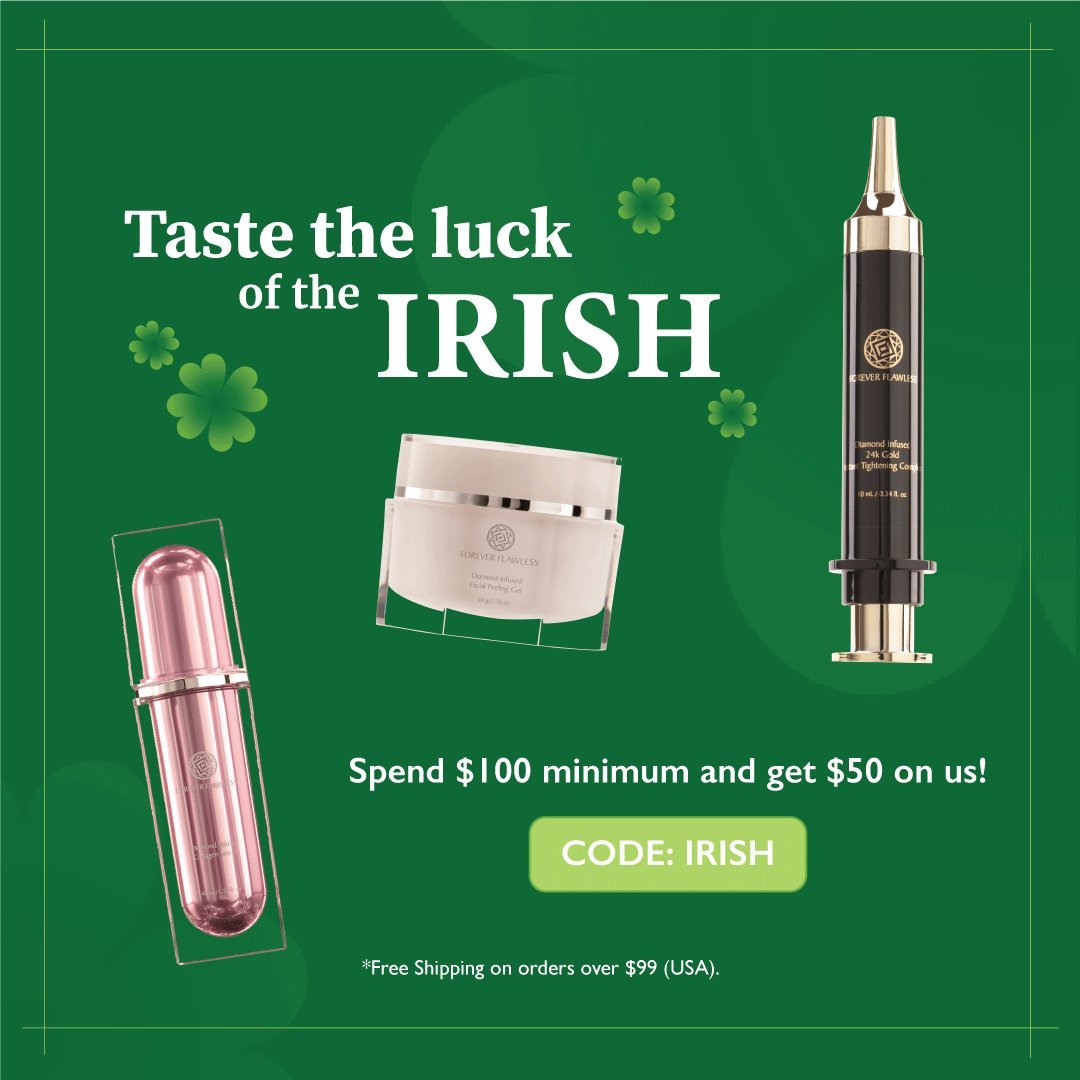 Taste the luck of the Irish!🍀
.
Spend $100 and get $50 on us. 🛒
.
.
.
#foreverflawless #skincare #skincareroutine #skincaretips #skincareproducts #skincarecommunity #stpatricks #stpatricksday