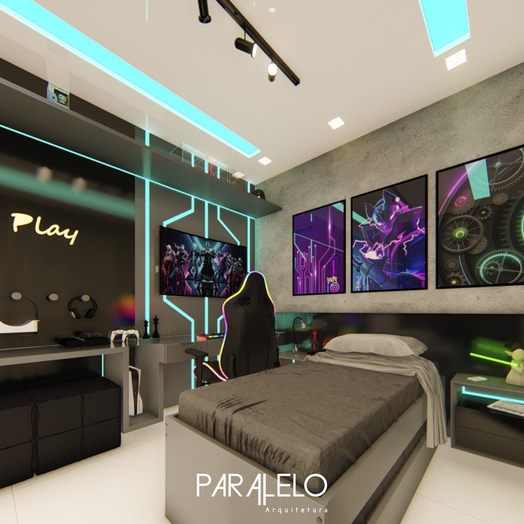 Quarto Gamer 🎮
Nesse projeto utilizamos de um painel no MDF Grafito e preto com detalhe em led que fez toda a diferença na temática de sonho do cliente. O roupeiro com porta de correr e espelho trouxeram a sensação de amplitude ao ambiente e ajudaram a refletir as luzes para criar essa temática gamer !
Gostou continue nos acompanhando que vamos mostrar mais sobre esse quarto!
Clique no link da bio e solicite um orçamento sem compromisso. 😉
#quartogamer #quartodecrianca #quartodeadolescente #quartoteen #quarto #projetodeinteriores #lol #fortinite