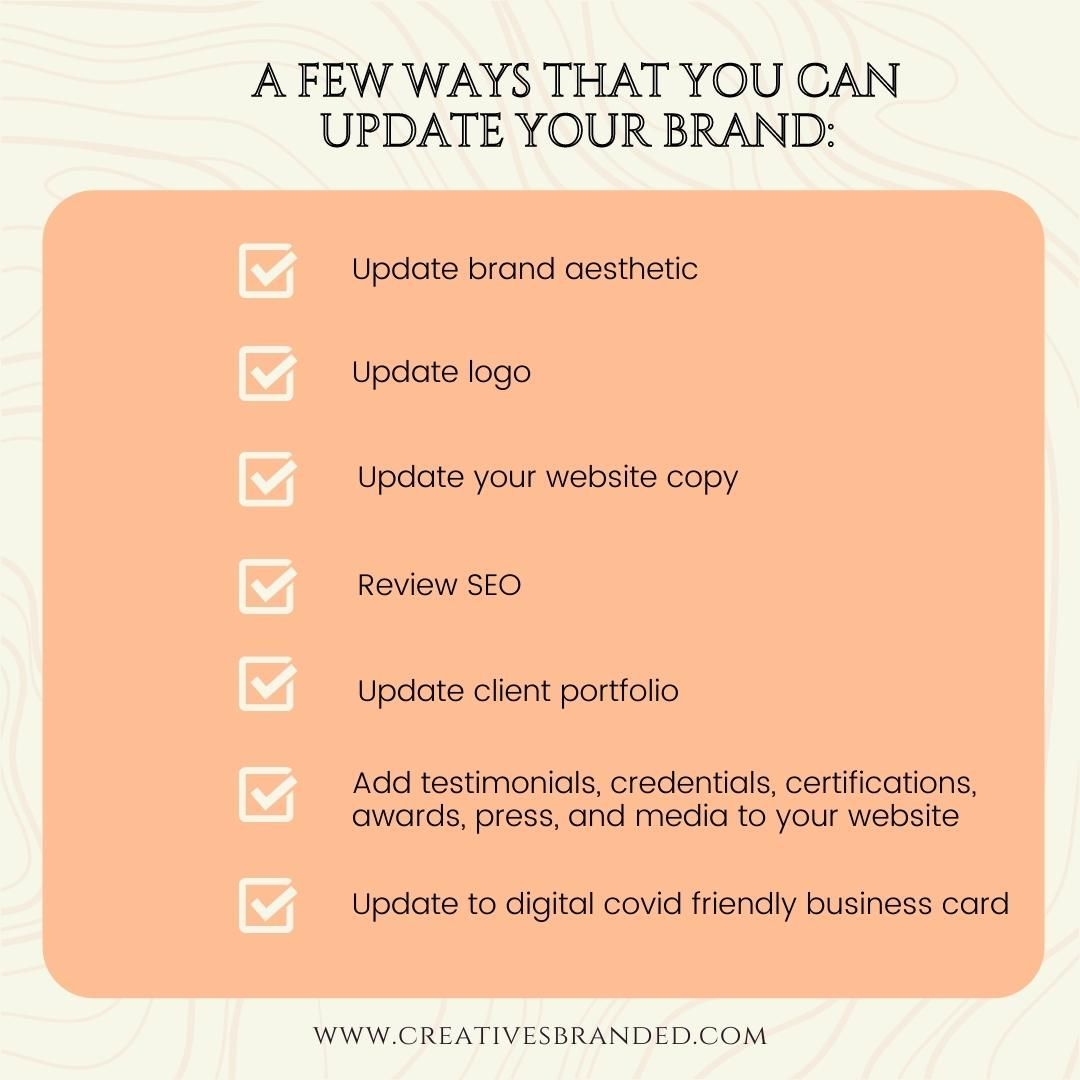 Is your branding updated for 2022?
Here are few ways that you can update your brand:
💡 Update brand aesthetic
💡 Update your logo
💡 Update your website copy
💡 Review SEO
💡 Update client portfolio
💡 Udate to digital Covid friendly business card
💡Add testimonials, credentials, certifications, awards, press, and media to your website
Get a brand audit for your website, social media, or brand aesthetic today!
Click the link in bio to check out creativesbranded.com learn more about our how to set up a discovery call to get started!
#branding
#brandstylist
#design
#graphicdesign
#logo
#website
#webdesign
#aestheticarchetict
#blackcreatives
#creative
#creativesbranded
#creativepreneur
#boss
#girlboss
#womeninbusiness
#womanpreneur
#cryseb