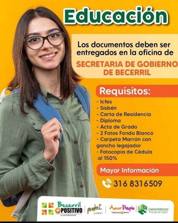 #Jovenes
#Preuniversitario
#BecerrilCesar
¡100% GRATIS!
Aprovecha la oportunidad de obtener Beca 100% gratis para Matrículas Preuniversitarios.
Plazo para la preinscripción y recepción de documentos hasta el 15 de JULIO del 2022.
Los documentos deben ser entregados en la oficina de la Secretaria de Gobierno municipal Becerril - Cesar