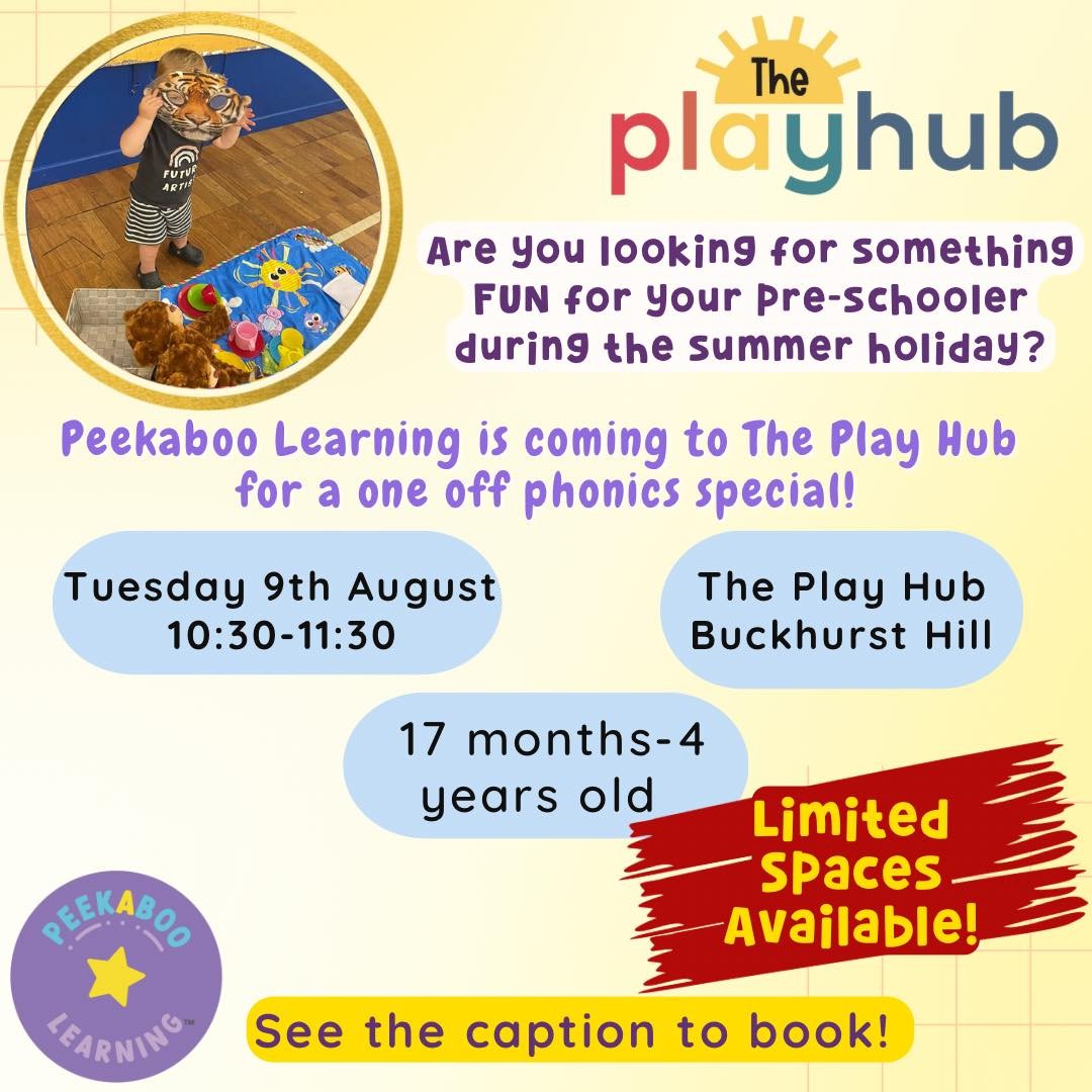 🌟Parents Of 17months-4year olds🌟
🤔 Are you looking for a fun class for you and your little ones during the summer holidays?
🥳 I’m so excited to share that Peekaboo Learning is coming to The Play Hub in Buckhurst Hill for 1 day only!
💃 For Peekaboo Learning Summer Holiday Special!
🙌 There’s still time to book but spaces are limited!
📅 Tuesday 9th August
⏰ 10:30-11:30
📍 At The Play Hub, Buckhurst Hill
🌟 £7.50 per child
🌟 £5 per sibling
🤩 With lots of exciting activities including messy play, arts & crafts and role play!
🔝 Limited availability and spaces are filling up so don’t miss out and book yours through the link in my bio
(The Play Hub 84 Westbury Lane, Buckhurst Hill, IG9 5PW)
💫 Please note, pre-booking is essential before attending any Peekaboo Learning classes.
.
.
.
#chigwellmums #woodfordmums #buckhursthillmums #redbridgemums #childdevelopment #finemotorskills #eyfslearning #thingstodowithkids #thingstodoinchigwellforkids #learningphonics #phonicslearning#primaryteaching #primaryeducation #letthemplay #makelearningfun #learningthroughplay #learnthroughplay #2yearolds #3yearolds #4yearolds #summerinchigwell #summerwithkids #summerinbuckhursthill