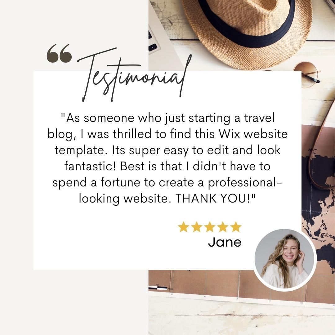 See what our happy customers have to say about our Wix website templates! 😊✨
"As someone who just starting a travel blog, I was thrilled to find this Wix website template. Its super easy to edit and look fantastic! Best is that I didn't have to spend a fortune to create a professional-looking website. THANK YOU!" - Jane, a satisfied customer. Discover the perfect template for your website today! 💼🌟
#CustomerTestimonials #HappyCustomers #WixWebsiteTemplates #BusinessSuccess #WixTemplate #WebsiteTemplate #TravelBlogger #TravelBlog #TravelWebsite #WixDesign #WixWebsite #WixWebsiteDesign