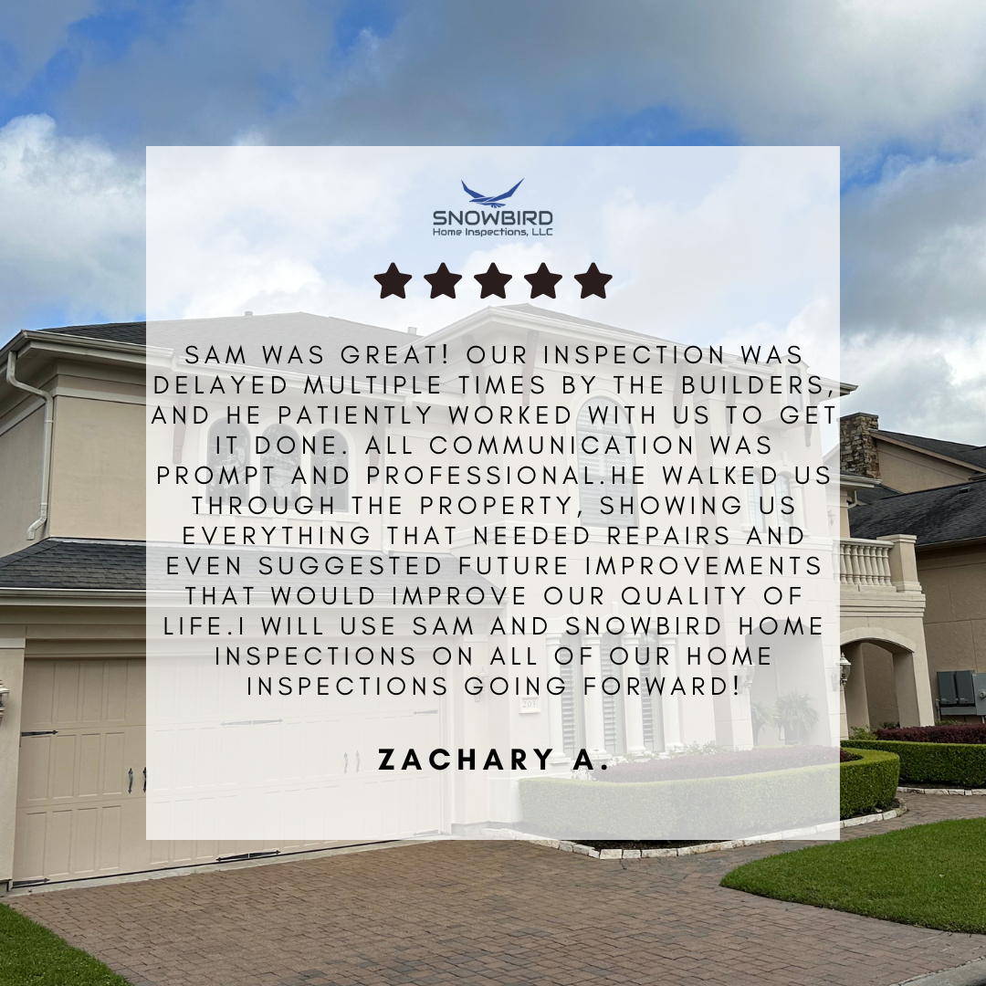 "Sam was great! Our inspection was delayed multiple times by the builders, and he patiently worked with us to get it done. All communication was prompt and professional. He walked us through the property, showing us everything that needed repairs and even suggested future improvements that would improve our quality of life. I will use Sam and Snowbird Home Inspections on all of our home inspections going forward."
Thanks so much, Zachary for your kind words!
#HoustonHomeInspections #HoustonRealtor #Texashome #InspectionDay #Undercontract #Realtor #TexasRealtor #MovingToHouston #HomeInspections #Houston #HoustonRealEstate #HoustonBuilders #NewBuildHomes #HomeInspections