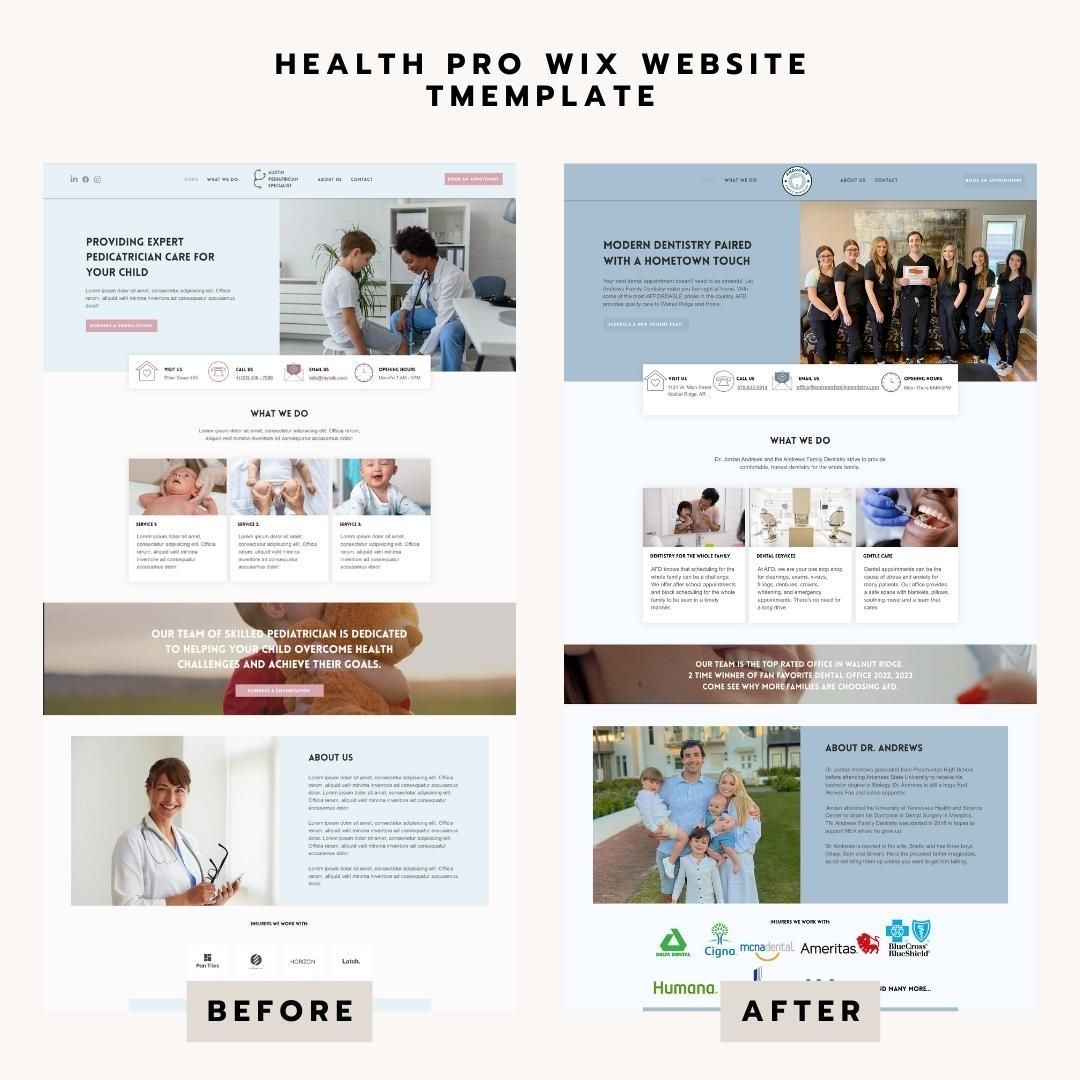 Transforming Smiles with HealthPro Template! 😁✨ Before & After Dental Makeovers"
Witness the incredible power of our HealthPro template in revolutionizing smiles! Check out these remarkable before and after transformations by our client, Andrew's Family Dentistry. From crooked teeth to radiant, confident smiles, our template played a vital role in creating these stunning results. Ready to enhance your dental practice's online presence? Visit Andrew's Family Dentistry website and explore the possibilities today! 🦷💫
#DentalMakeovers #SmileTransformation #HealthProTemplate #BeforeAndAfter #ConfidentSmiles #WixTemplate #WixWebsiTetemplate #WebDesign #WixTheme #WixWebsite