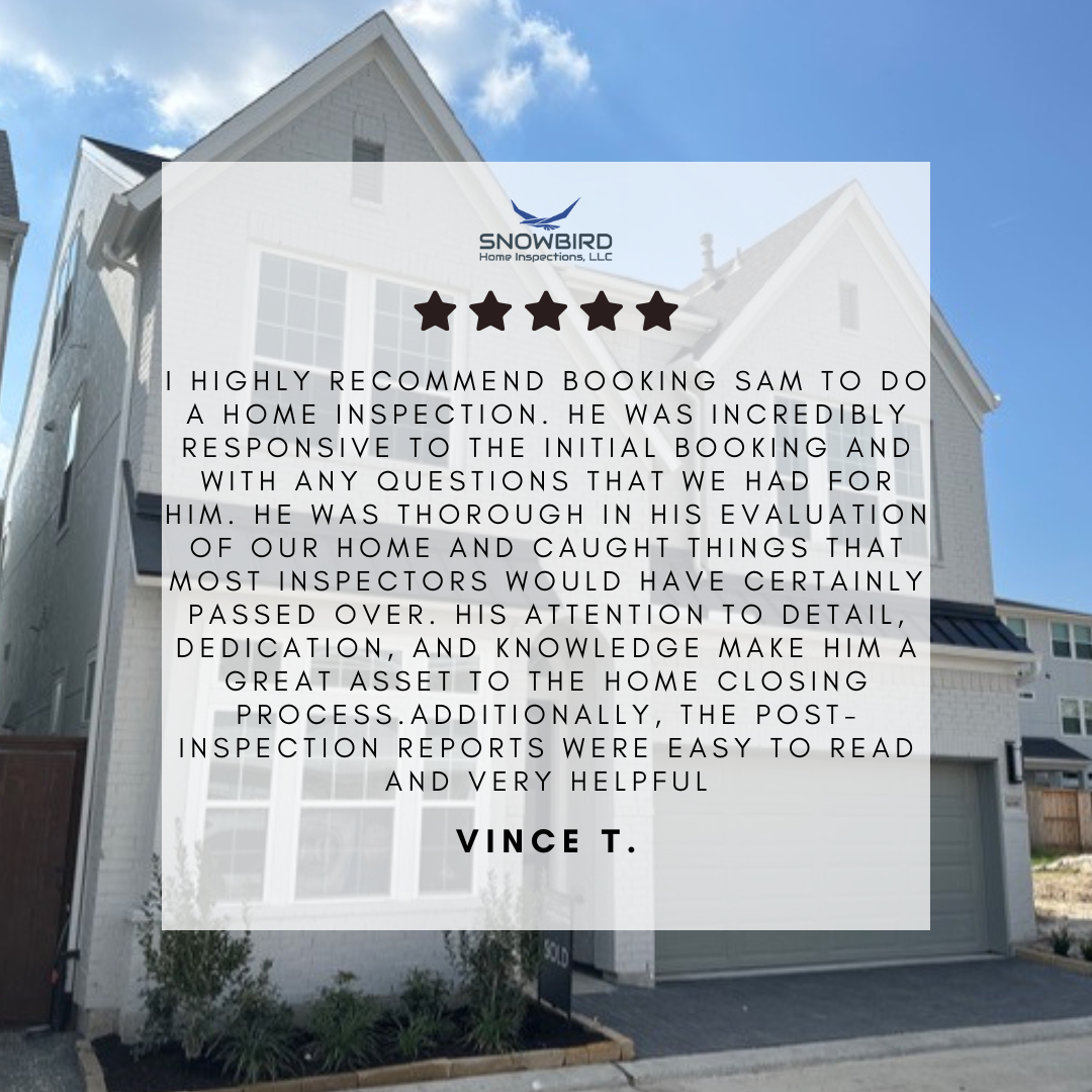 "I highly recommend booking Sam to do a home inspection. He was incredibly responsive to the initial booking and with any questions that we had for him. He was thorough in his evaluation of our home and caught things that most inspectors would have certainly passed over. His attention to detail, dedication, and knowledge make him a great asset to the home closing process. Additionally, the post-inspection reports were easy to read and very helpful."
Thanks so much for your review, Vince!