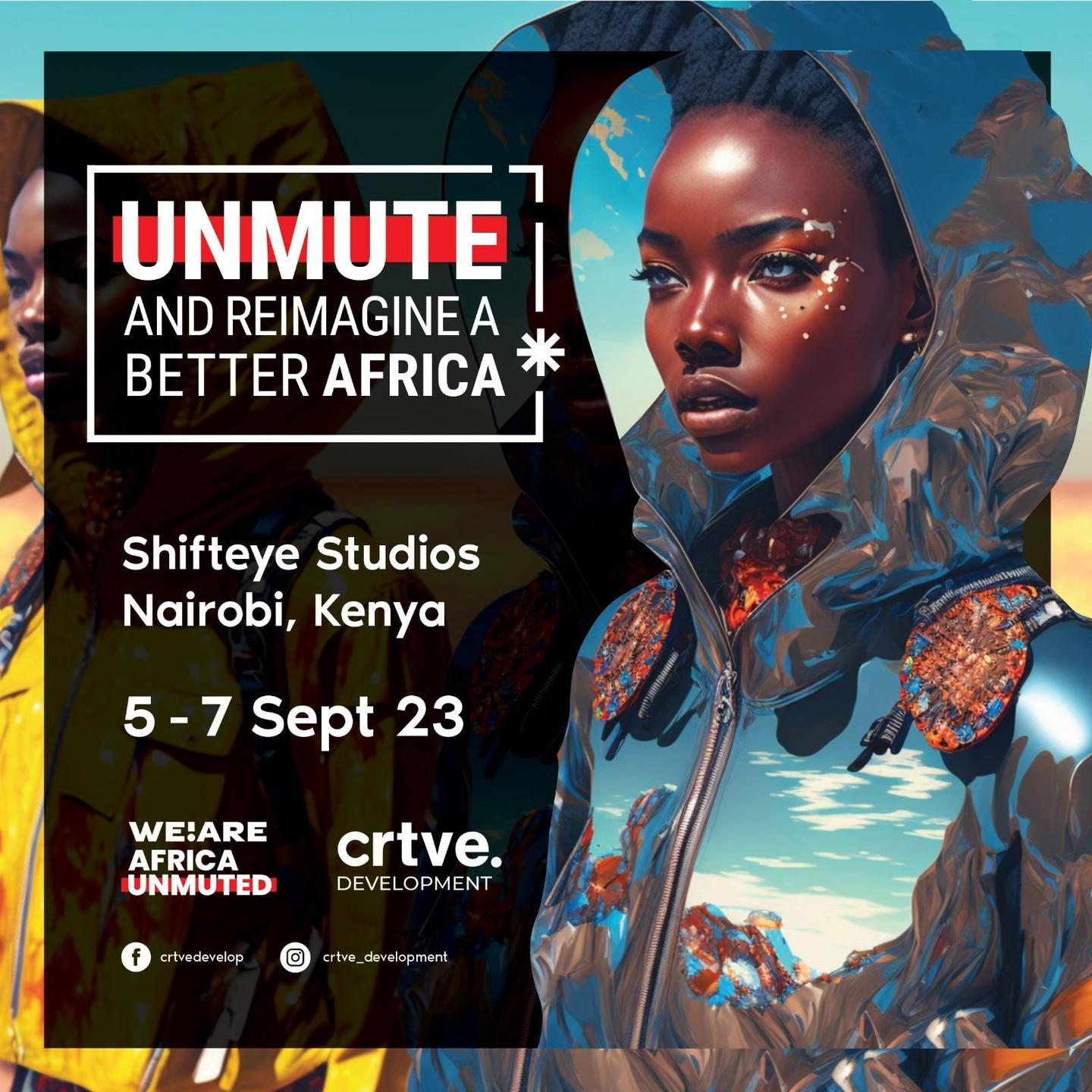 Come say ‘hi’ at the We!Are Africa Unmuted space at #ShiftEyeStudios #Nairobi during the @africaclimatesummit | From 5th - 7th Sept., EVERYONE is welcome to join!
Whether you're passionate about #sustainability, #creativity, or just curious to know more, this is your chance to be a part of a #MovementThatMatters. Let's gather, connect, and empower change for the #Africa we want to see.
Stay tuned for updates and sneak peeks via @crtve_development
Opening times
Tuesday 5th Sept 11AM to 4PM
Open Exhibition
Wednesday 6th Sept 11AM to 7PM
Open Exhibition
3PM to 6PM Panels Discussions on Fundraising and Branding for creative hubs and individuals
DJ’s, music, food and refreshments till close
Thursday 7th Sept 11AM to 8PM
Open Exhibition
3PM to 5PM Creativity for Good Panel Discussions
DJ’s, music, food and refreshments till close
#AfricaClimateSummit23
#AfricaClimateSummit
#CRTVEdevelopment