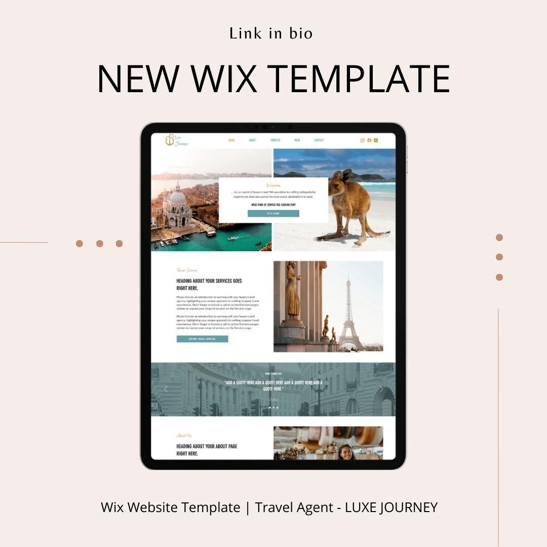 Wix Travel Agent Template | Service Wix Website
Introducing Luxe Journeys, the ultimate website template for luxury travel agents! This Wix template is designed to showcase the most exquisite destinations and luxurious accommodations, with a clean and elegant design that will captivate your clients. With features like a customizable booking form, service portfolio and mobile optimization, Luxe Journeys will help you create a seamless and unforgettable online experience for your clients. Take your travel agency to the next level with Luxe Journeys and start planning your clients' dream vacations today!
#wixwebsitetemplate #webdesign #websitetemplate #travelagent #travelagentwebsite #business #smallbusiness #entreprenur #digitalmarketing #mywebsite #websitedesign #travelmood #travelservice #travelplanner #wix #wixtheme