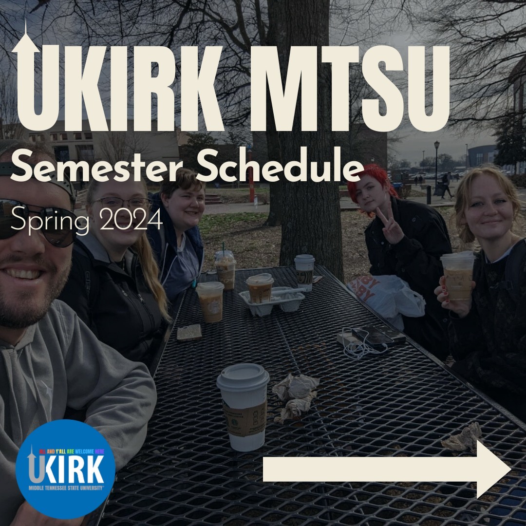 Welcome back, MTSU students! We have an awesome semester planned, so take a look at our semester schedule for Spring 2024. Some old weekly events have changed date and time, and some new and exciting events have been added!