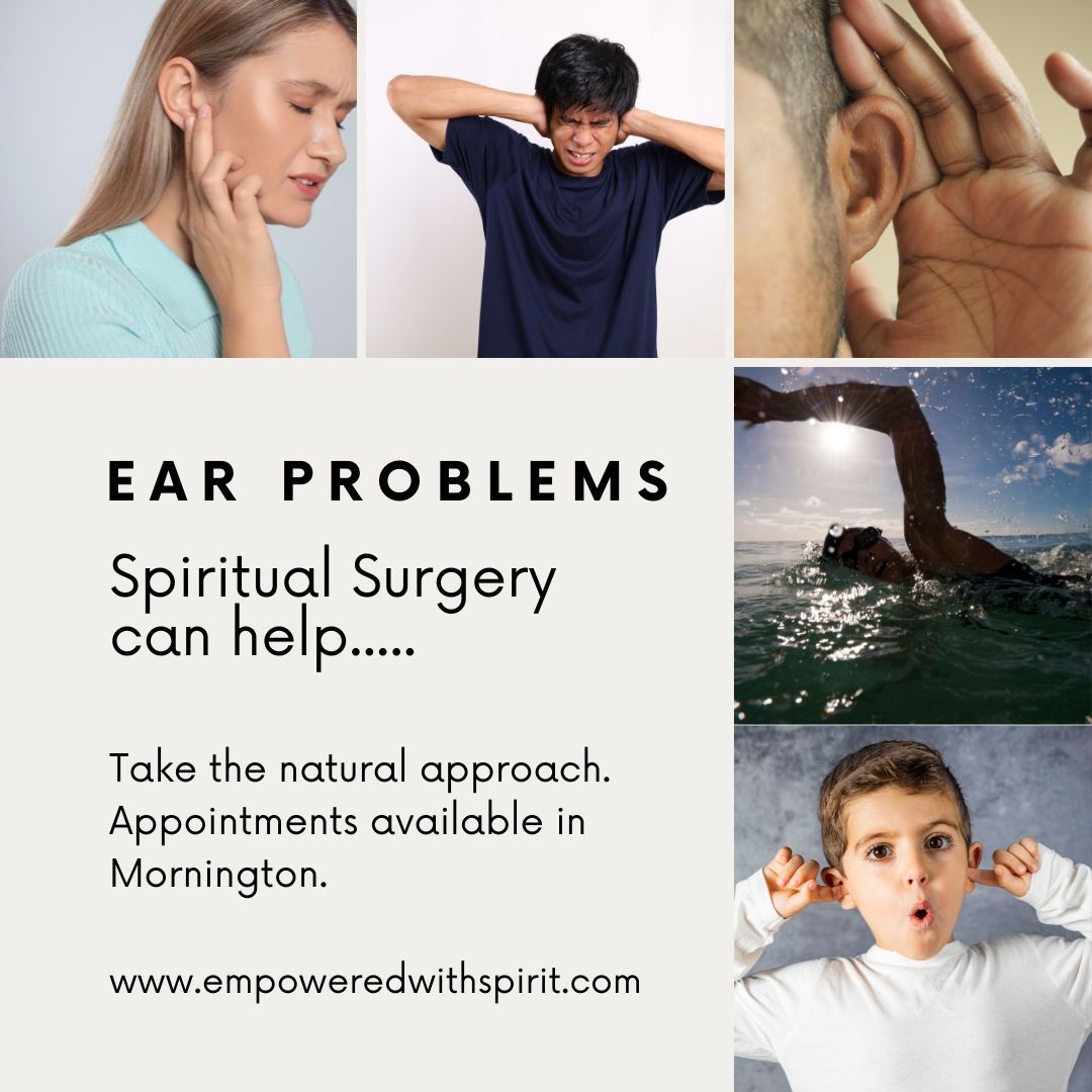 Are your ears causing you grief? Adults & children can benefit from Spiritual Surgery to overcome conditions including ear problems such as hearing loss, tinnitis, swimmers ear & children needing grommets.
Appointments available in Mornington or book a 15min FREE Discovery Call, to help you understand how Spiritual Surgery can assist.
https://www.empoweredwithspirit.com/spiritual-surgery
.
#morningtonpeninsula #spiritualsurgery #earproblems #healyourbody