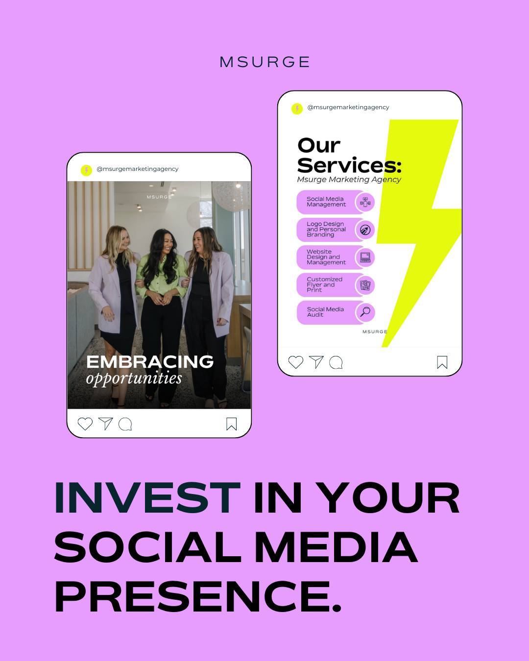 As a business owner, being on social media isn't just an option—it's a necessity! 💻 Engage with your customers, build meaningful relationships, and stay ahead of the competition with a strong online presence. If you're ready to start investing in your social media presence, reach out to us today.