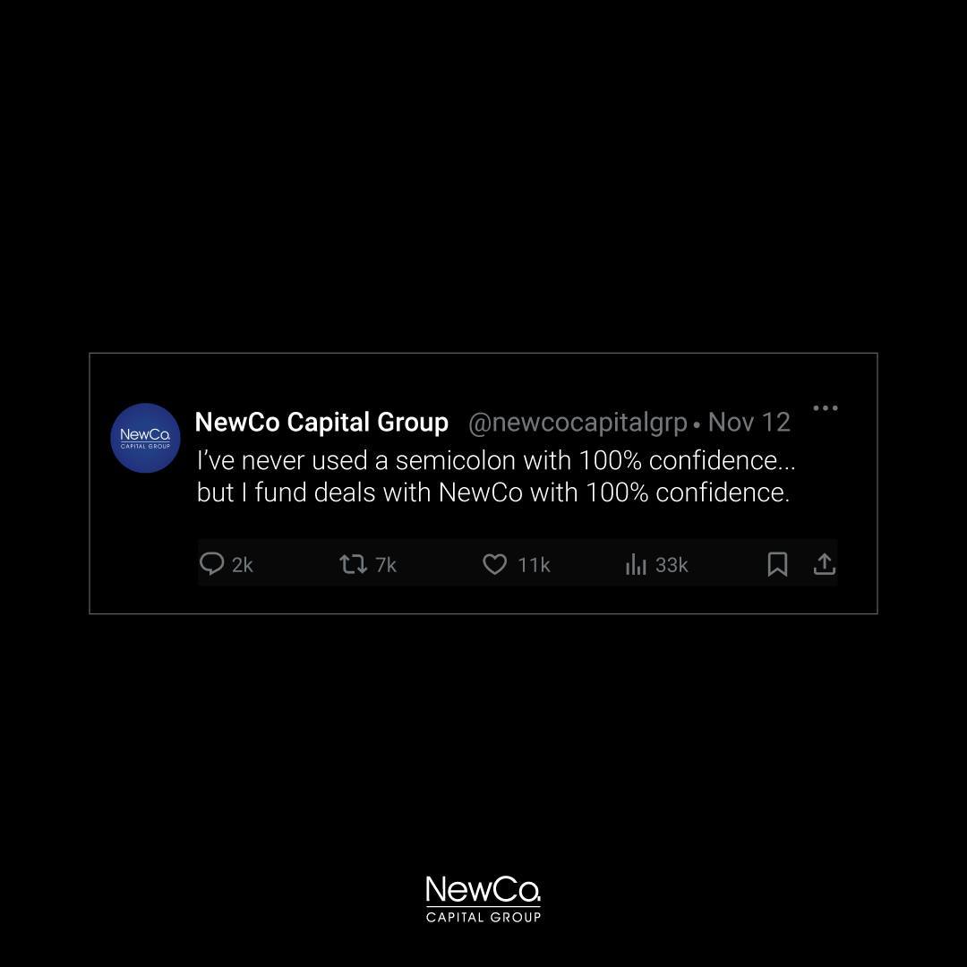 Confidence; is knowing NewCo always delivers.
#newco #semicoloninsecurity #financebro