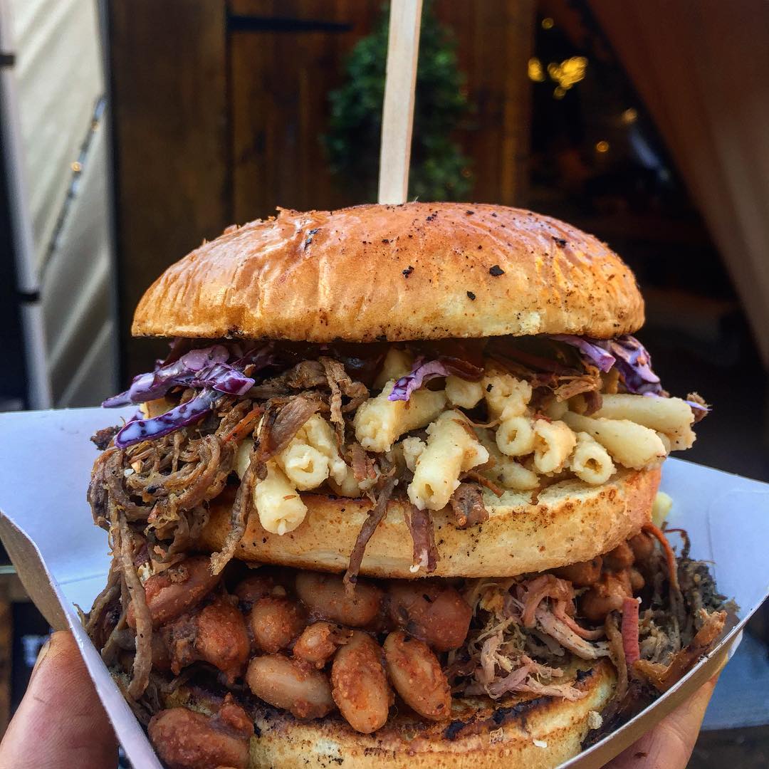 We are triple smoke stacked! Slamming back our oaken smoked pulled pork, beans, brisket, mac n’ cheese pulled pork to with our naked slaw! Come get your fill!!😋 🥩 🐽 🔥 #texasbbq #meat #bbq #pulledpork #macncheese #brisket #smoke #feast #tasty #foodporn #foodgasm #smoked