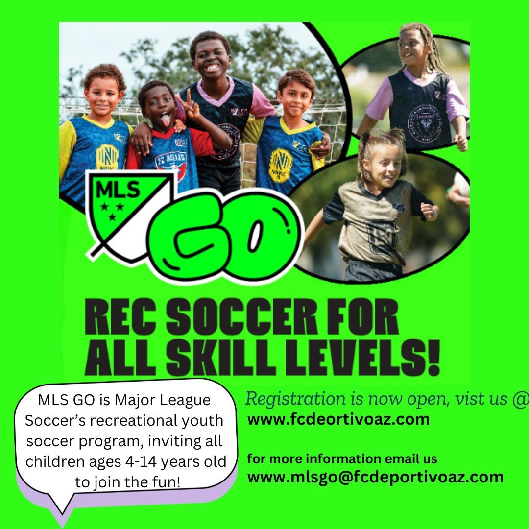We are proud to announce our partnership with MLS GO!
Visit our website for the latest league information and updates.
#MLSGO #kidssoccer #recsoccer #kidsfun #everyonegetsachance #soccermom #azsoccer #phxsoccer #peoriasoccer #glendalesoccer