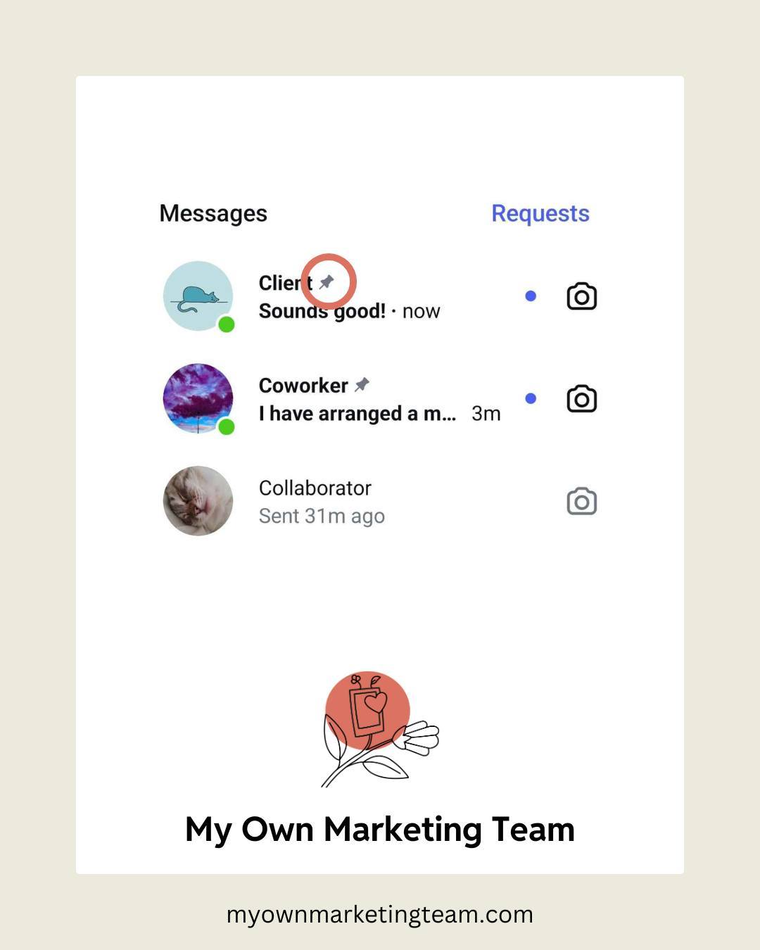 📌 Keep important conversations at your fingertips. Instagram now lets you pin chats in your direct messages.
Whether it's a collaboration, a customer enquiry, or just an important chat, you can keep it at the top for quick access.
💡 A small but mighty feature that saves time and keeps you organised.
📢 With our Social Media Review, we analyse your messaging strategy to help you create a seamless experience for potential customers.
➡️➡️ Want a professional touch on your social media strategy? Let’s talk about how we can help.
www.myownmarketingteam.com