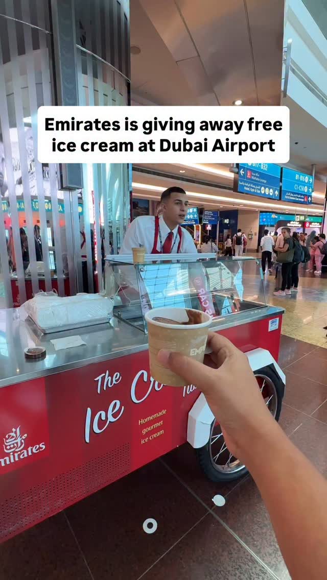 Emirates is giving all passengers free ice cream. The airline will be handing out free scoops at Dubai Airport, Terminal...