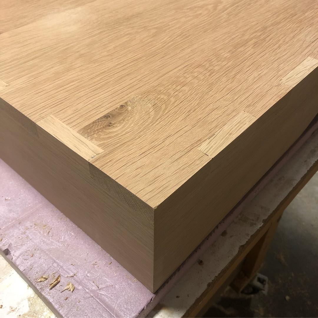 This unique coffee table was made for an architect @_sympl_e who wanted to display a little joinery. Made from white oak the rounded polygon shaped glass top is to be added later.