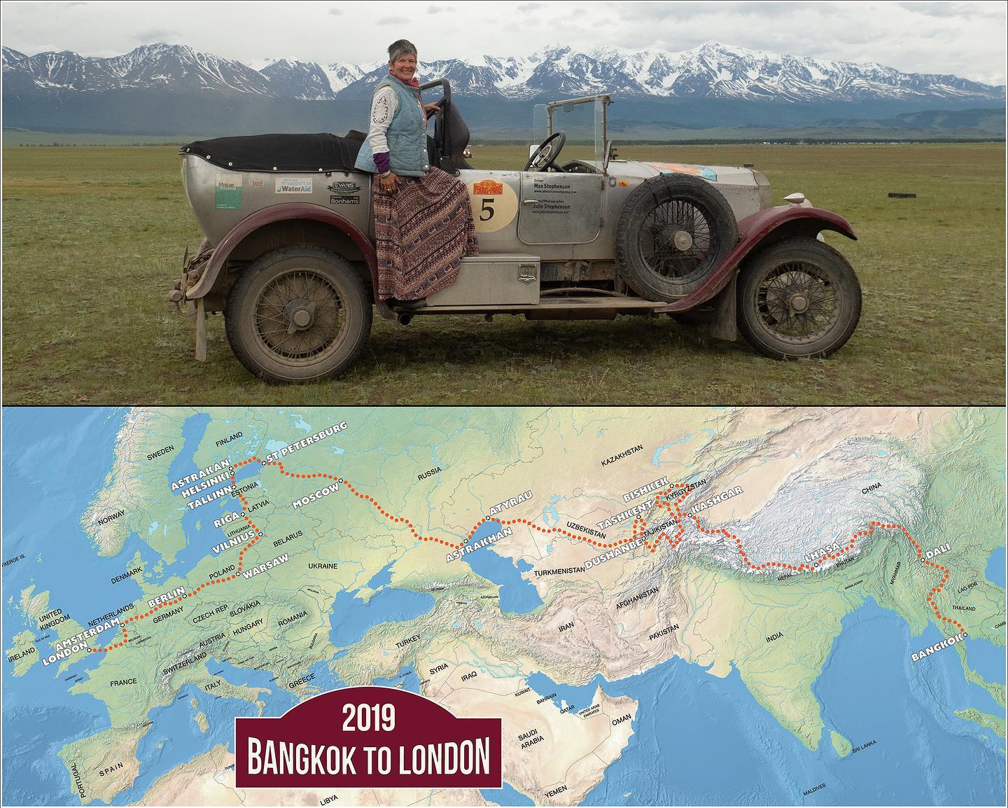 Now on our way for our next journey driving from Bangkok to London in our 96 year old Vauxhall, Penny.
This will be a remarkable experience travelling for 3 months; making new friendships and enriching existing ones; learning about myself and the world in which we live.
I hope you can follow our journey over the coming months and I will share when I’m able to.
First stop Bangkok! Stay tuned!! .
.
You can receive my journal updates from my website .. link in profile. .
.
Edit- this is a pic of Penny .. and me; in northern Mongolia with the Altai Mountains in the background; on a drive from Peking to Paris in 2016.
.
.
#travelinstagram #travelinsta #roadtrip #vintagecar #adventuretime #journeywoman #lovetotravel #experiencetheworld #feelinggrateful #gratitude #happydays