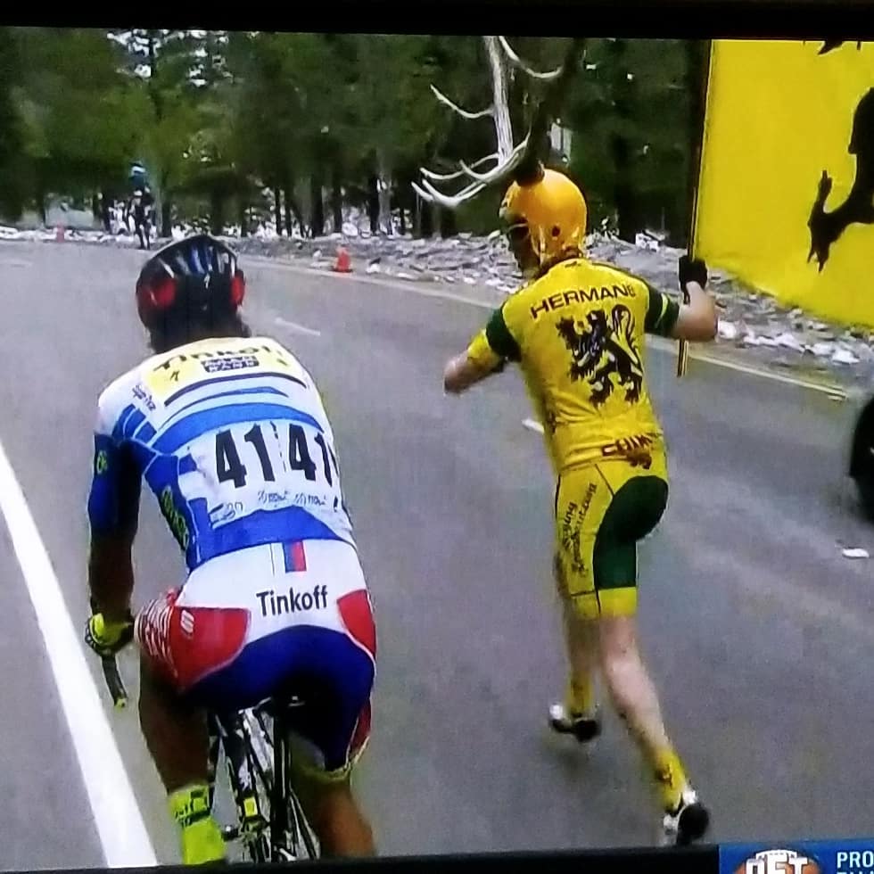 The 21st Century King Peter Sagan takes his do or die claim on the Amgen Tour Calif. 2015 Queen Stage, Mt. Baldy. Since when does a worlds top sprinter place 6th on a 12,000 ft. 80 mile stage and follow up with a photo finish 3rd place the following day's final stage to take #1 GC FINAL eclipsing 2nd place GC by 3 seconds?!?!?!?!!!! The greatest guts of all all rounders is Peter Sagan, a modern day Eddy Merckx! Trust me, I could hear Pete ride by me groaning his MISERY GUTS out 1 km from the summit finish like a lone wolf without a weeks bite hot on his preys running hocks! What epic sacrifice on the mountain for trophy at the Rose Bowl !!!!!!!
#teambora #petersagan #rudyproject #rudyprojectna #borahteamwear #lionofflanders #chimay #amgentour #rosebowl #slovakia #eddymerckx #queenstage #uciprotour #uciworldchampion #specialized
#glendoramountainroad #greenjersey #benhermans