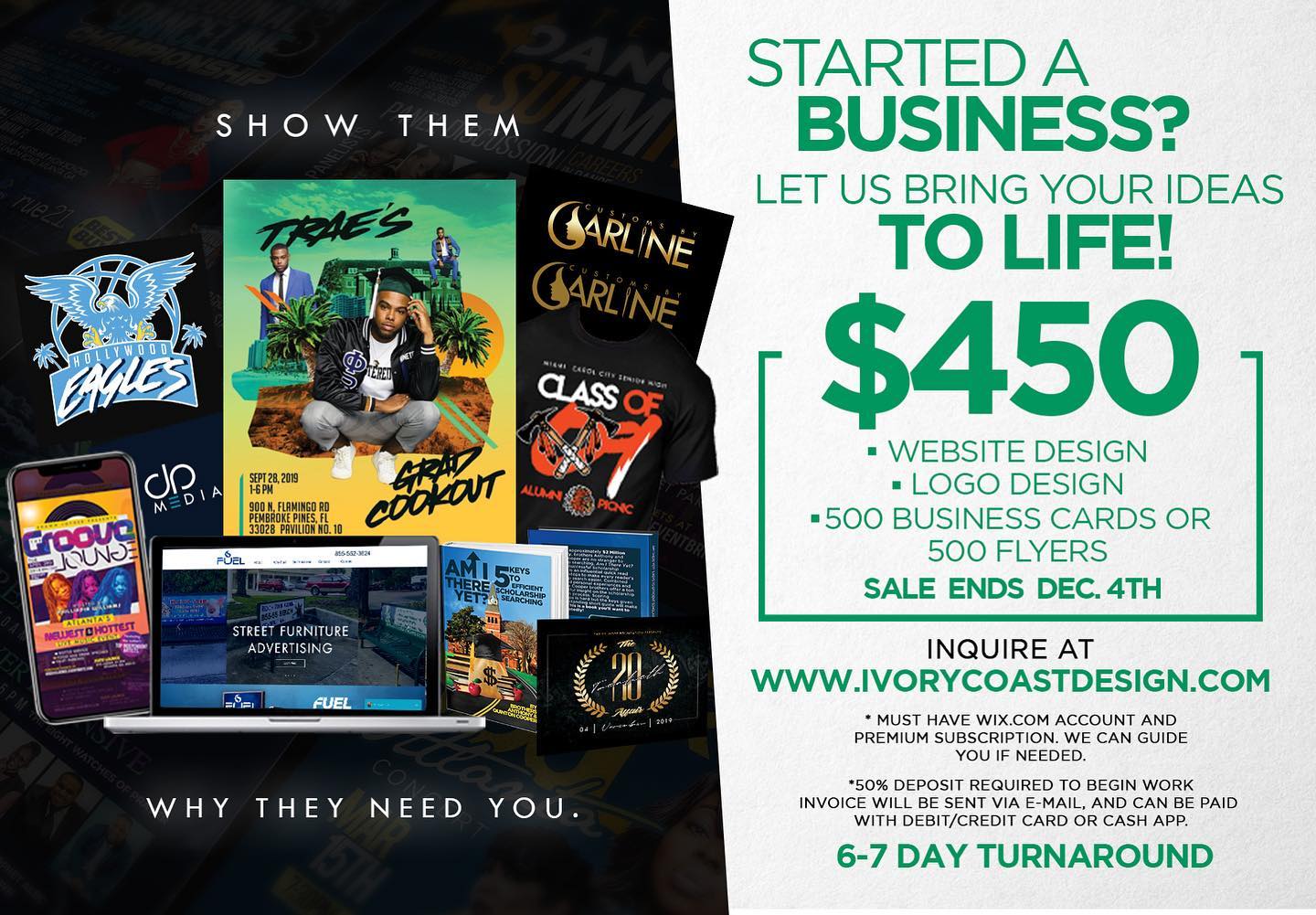 Starting a business? Need rebranding? Well here’s our affordable graphic design package that you won’t want to miss. Promotion ENDS December 4, 2019. #miamigardensgraphicdesigner #miamigraphicdesigner #miamigraphicdesign #graphicdesign #ivorycoastdesigns #tallahasseegraphicdesigner #famu #blackartist #blackexcellence #miamigardens