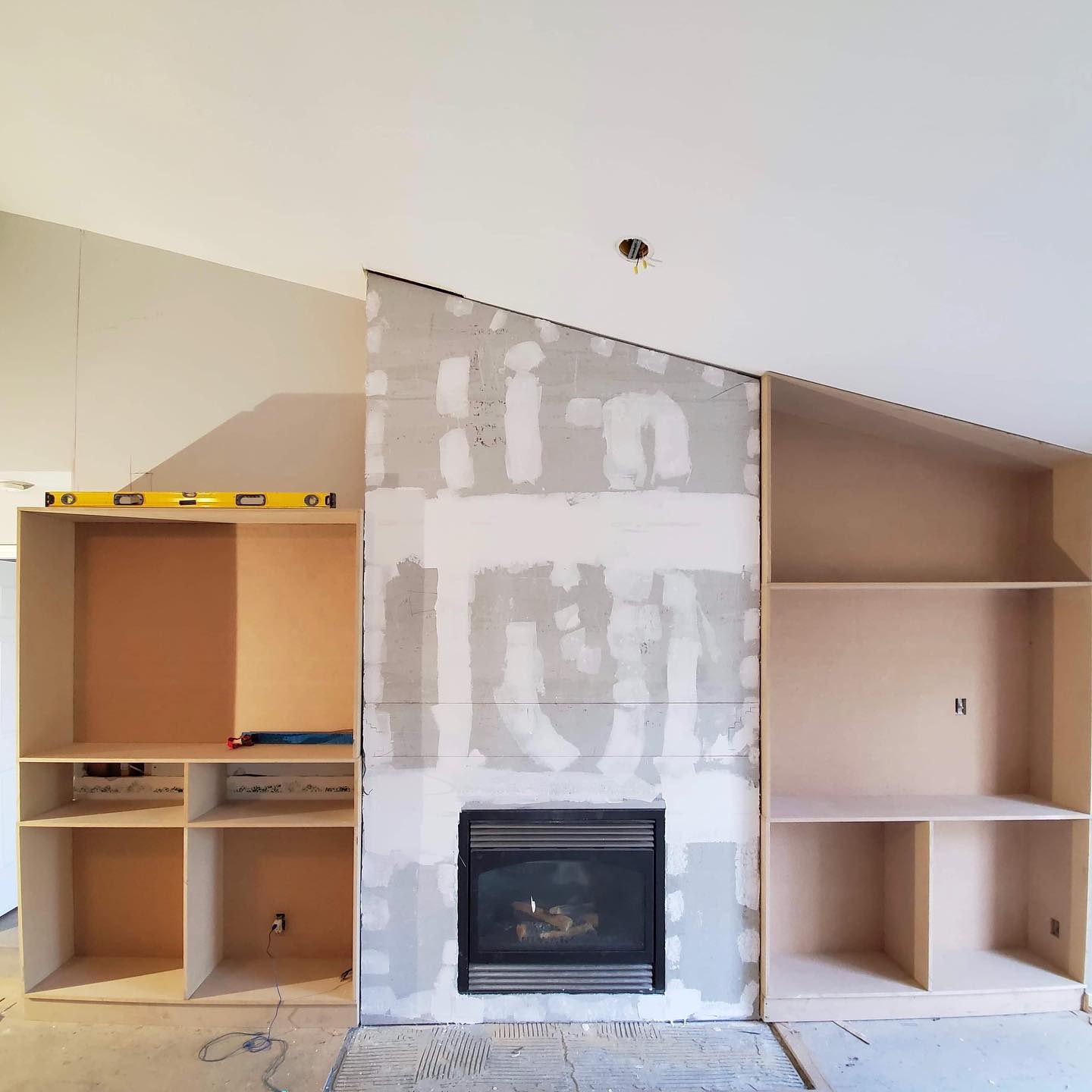 A quick little sneak peak on a job we are currently working on. 💪 swipe right to see before picture.
Thanks to @bromacmechanicalltd for the prompt service on the fireplace. They’re also pleasant to work with.
We are custom building cabinets and they will be installed from the floor to the ceiling. We framed in the chimney and will be finishing it with Veneer stone.