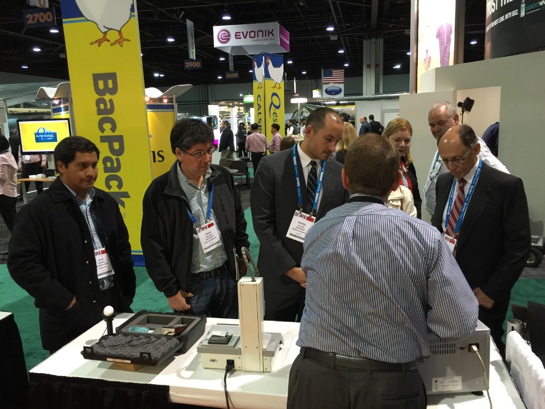 IPPE at Atlanta, GA. Eli demonstrates our devices... #eggtester #haughunit #haugh #egganalyzer #eggforcereader #forcegauge #eggshellthicknessgauge #thicknessgauge #digitalhaughtester #wirelessegg #wirelesseggs #smartegg #smarteggs #electronicegg #electroniceggs