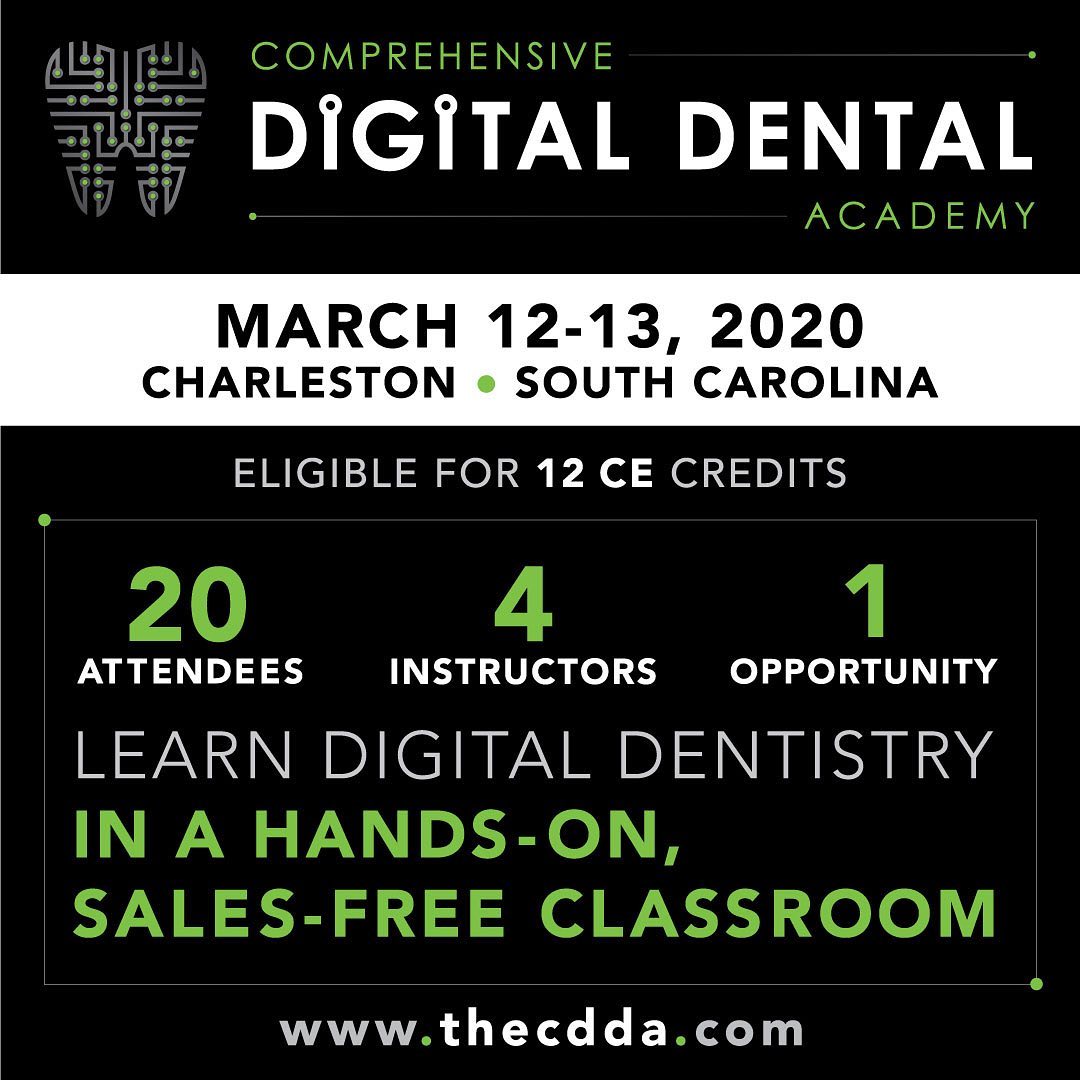 I’m excited to announce I’ll be a part of The Comprehensive Digital Dental Alliance. This is a two-day, hands-on workshop that will teach you how to scan, design, and mill. Space is limited to only 20 attendees. Come learn from @chrisbrenesdigitaldentistry @dr.wallyrenne @clintdds in Charleston on March 12-13th.