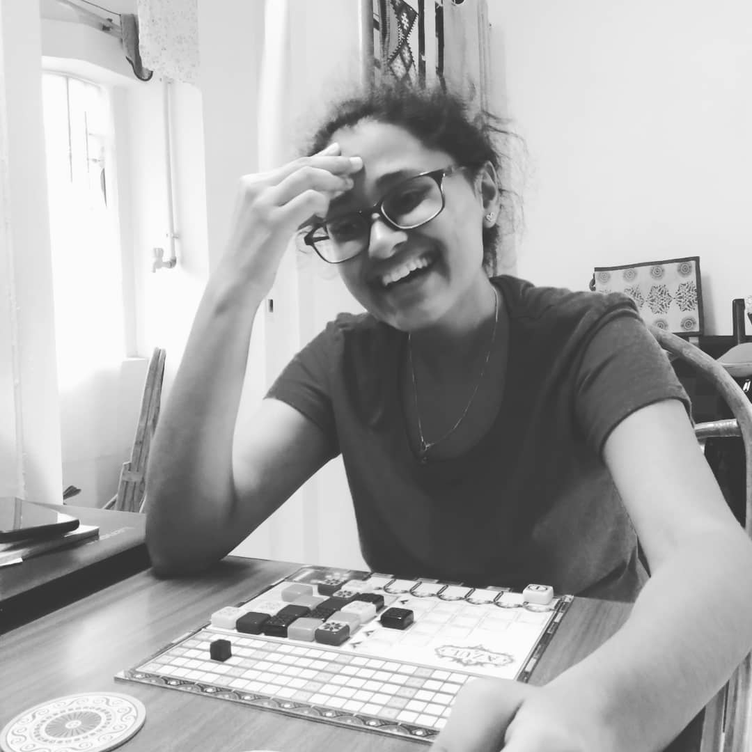 Stay Home, Boardgame & Stay happy through the lockdown. Her Victory smile as she cunningly pushed all my tiles in Azul to a negative score.... #azul #lockdown #boardgames #stayhome #stayhappy #chennaiboardgamers #boardgamingcouple #boardgamewithfamily