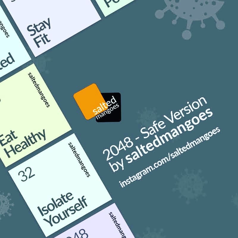 Learn how to fight the epidemic through the classic 2048 game. Download this fun game from saltedmangoes at https://drive.google.com/open?id=1_ZQdW2lFS1zs_ld0DNhuNuoBJYQ85aTd (Link attached in bio)
--------------------------------------------
Loved the game? Looking forward to hear your feedback. Find us on instagram.com/saltedmangoes/
#2048 #learnthroughplay #gaming #stayhome #besafe #socialdistancing