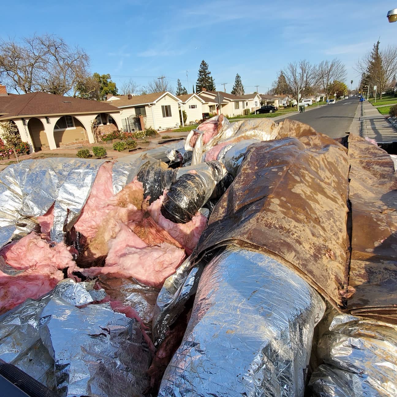 Only 4 years old. The customer thought they were getting a high efficient duct system. But what they got was a dasaster. Ducts filled with water, poor air flow, and high bills.
Now installing 20+ seer Carrier Infinity Heat Pump and moving ducts to the Attic... More pictures coming soon...