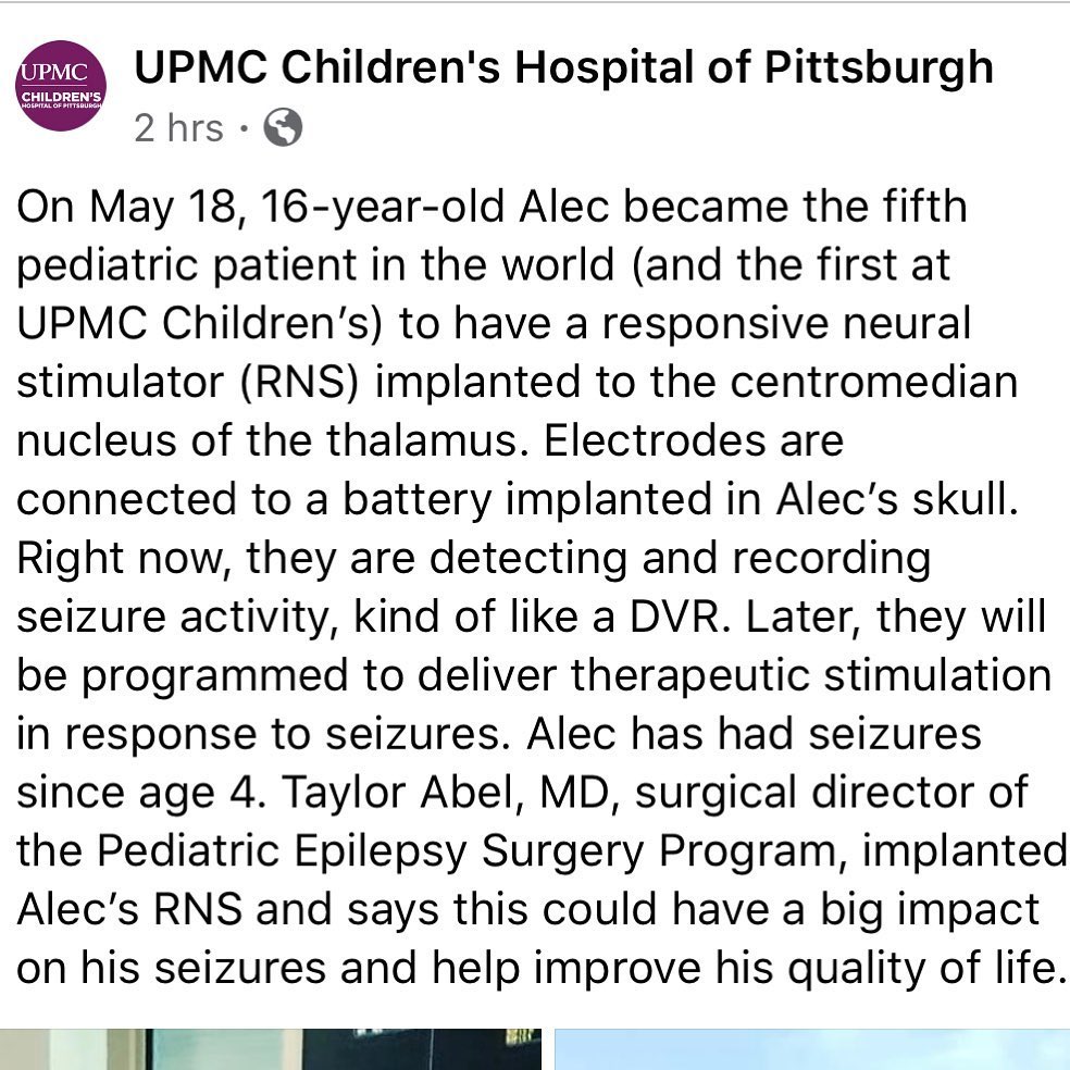 Lucky to have played a part in helping this nice patient and launching the RNS program at the Children’s Hospital of Pittsburgh with Dr. Abel.