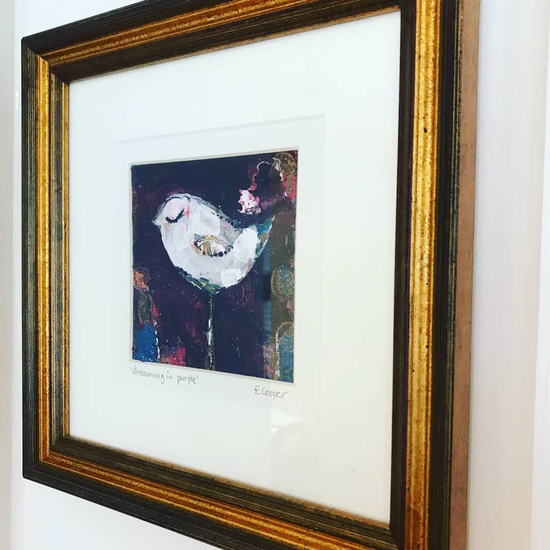 Dreaming in purple... framed in burnished gold! A gorgeous original piece from local #Worthing artist @emmacooperfineart @gallerymontague found its way to a happy home in Battersea #perfectgift #artwork #pictureframing #lovewhatyoudodowhatyoulove #craftersofinstagram #craftsmanship #frames