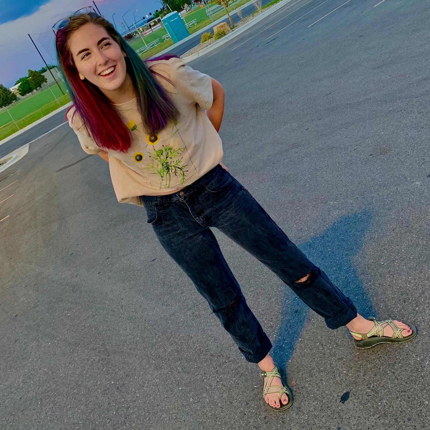 Not sure why we take pictures in the middle of the parking lot... #photography #wannabemodel #lighting #goodwill #besties #sunflower #chacos