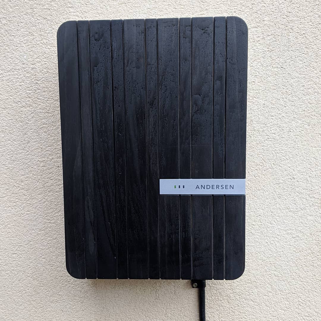 Another @andersen_ev #A2 install for a great customer in #portishead to go with his new #Tesla model 3 #EV. The wood panel really makes the charger look fantastic. #electrician #niceic #evcharger @checkatrade #sparky #gogreen #zeroemissions #bristol #somerset #bath #design #impressive