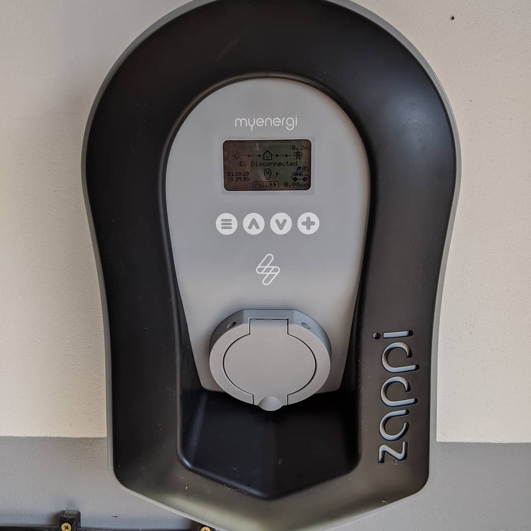 A lovely @myenergi #zappi install in #winford #somerset today for a #porsche EV owner. The #zappi is so easy to install and looks good when contrasted with the garage wall #electrician #electrical #niceic #bristol #checkatrade #ba1 #ba2 #napit #zeroemissions #sparky #sparkylife