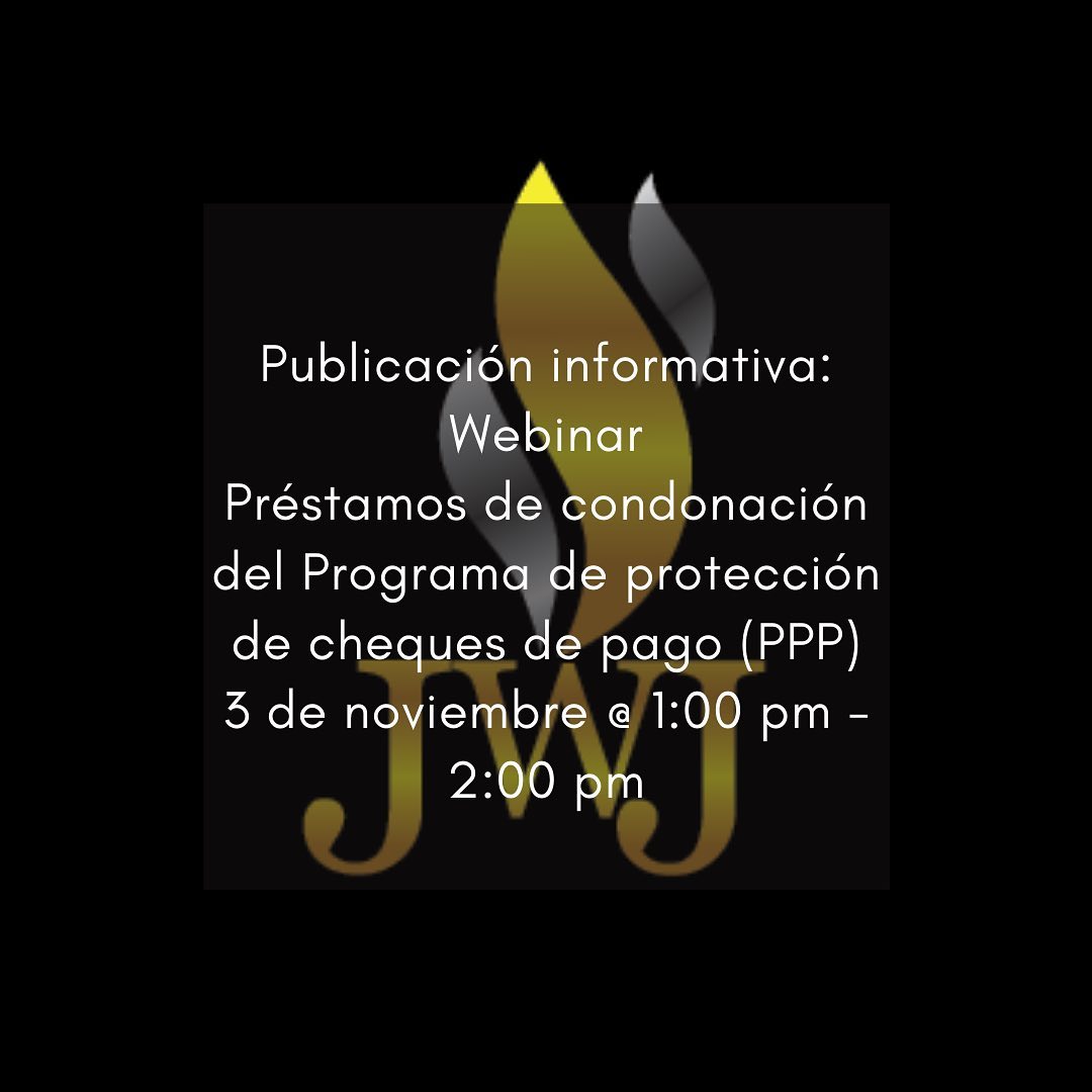 El 8 de octubre de 2020, el Departamento del Tesoro y la Administración de Pequeñas Empresas publicaron una solicitud para el Programa de Perdón del Programa de Protección de Cheques de Pago. También emitieron una Regla Final Provisional (IFR) que explica las pautas para el perdón. En este seminario web analizaremos la nueva guía para el perdón y cómo pueden solicitarla quienes recibieron fondos de APP.
Los asistentes recibirán:
Acceso a la aplicación y las pautas IFR
Orientación experta sobre cómo postularse
Una explicación de lo que significa y no significa este IFR para los destinatarios de PPP
¿Quién debe asistir?
Emprendedores que recibieron fondos PPP más información y registraciones: https://pasbdc.ecenterdirect.com/events/27345?utm_source=One_Stop_Shop&utm_medium=Calendar&utm_campaign=One_Stop_Shop_Calendar
Recuerda que estamos aquí para servirte, envíanos un mensaje por WhatsApp si necesitas ayuda para crear tu empresa, asesoría financiera, llenar planillas de taxes y mucho más!
Llámanos al +1 (717) 831-8813 y empieza tu visión empresarial hoy!
.
.
.
.
.
#emprendimientos #hispanosenusa #virtual #administrativeassistant #texas #itin #poridiota #administracion #irs #mesaquenueve #fianzas #laproxima #servicioscontables #regtech #lmtaxmultiservices #taxesenespañol #seraundiez #asistente #publicnotary #asistenteadministrativa #bookkeeping #payroll #taxes #contabilidadyfinanzas #asistadmvirtual #oit #accounting #sercotec #dallas #vamospanama
