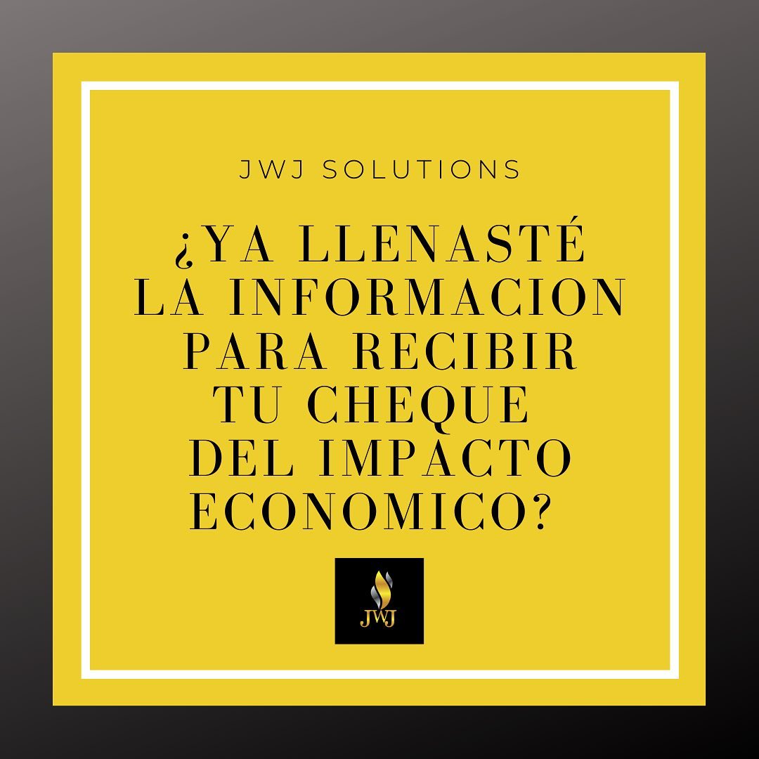 El IRS se compromete a ayudarlo a obtener su Pago de Impacto Económico lo antes posible. Los pagos, también conocidos por algunos como pagos de estímulo, son automáticos para la mayoría de los contribuyentes. Los contribuyentes que presentaron declaraciones de impuestos en 2018 y 2019 y la mayoría de las personas mayores y jubilados no necesitan más acciones.
21 de Noviembre a las 3 p.m. Fecha límite( tiempo Este) para solicitar su pago de impacto económico
Si usted no:
-Presentó una declaración de impuestos federales de 2019,
-No obtuvo un pago de impacto económico
Dirígete a la página web de Irs.gov para encontrar más información acerca de los pagos de impacto económico.
Puedes encontrarnos en Facebook @jwj.Solutions
Si tienes alguna pregunta llámanos al 717-831-8813
Estamos aquí para servirte!
.
.
.
.
.
#bullet #derecho #bfmv #curso #finanzas #negocios #comunicacion #emprendiendo #for #band #mujerempoderada #likeforlike #esta #economia #best #redessociales #somosemprendedores #estadísticas #tusfinanzas #micontador #tucontable #negocios #empresarios #familia #matrimonio #dinero #lebanonpa #harrisburgpa #readingpa