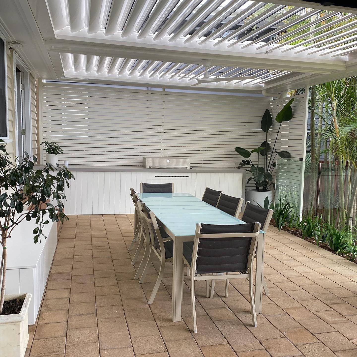 Before / 3D / Complete - A lost space becomes an attractive & inviting asset. #vergolabrisbane #vergolaopeningroof