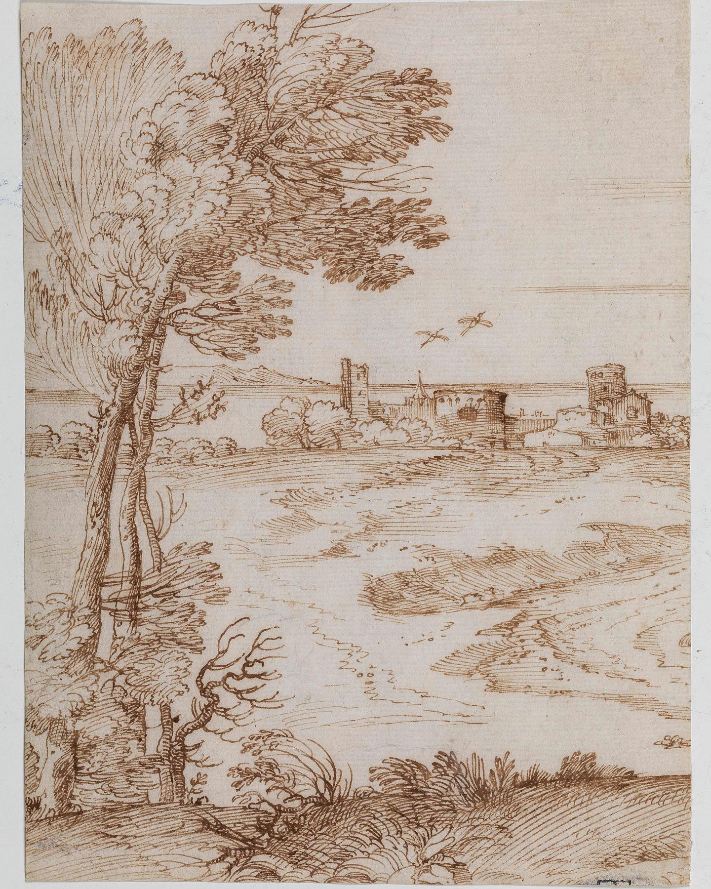 Could you guess who painted the Nativity in our previous post? It is a fresco by Giovanni Francesco Grimaldi, called Il Bolognese (1606-1680), who spent most of his career in Rome, specializing in large-scale decorative projects but is better known today for his landscape drawings. Here’s a more typical work by Grimaldi in our current stock: ‘Coastal Landscape with a Castle’, a beautifully preserved sheet and a particularly attractive example of his pen work.
#giovannifrancescogrimaldi #bologneseartist #seicentoart #landscapedrawing #penandinkdrawing #landscapewithcastle #carracci #guercino #florianhaerbfineart