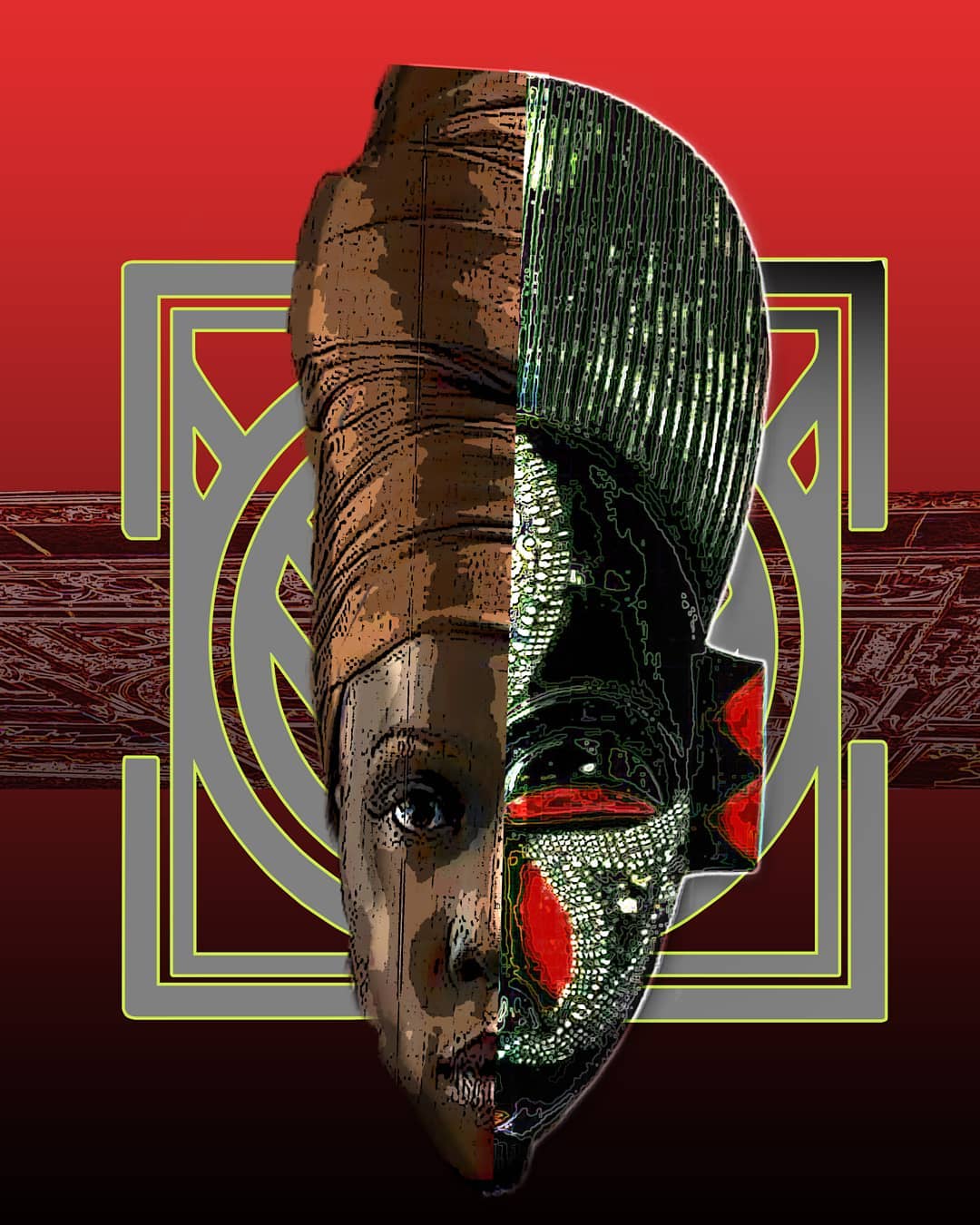 #newpiece ,Visions In Nyekundu, #instaart ,#digitalprinting #artdigital #digitalartgallery #illustrationnow #conceptdesign #africandesign #chicagoartists #masks #facestagram #colorsplurge #blackart365 #africanartist #americanart #ebonyqueen #sacredsymbols #coloringforadults #graphicdesigndaily #graphicartistofinstagram #facemask #conceptartists