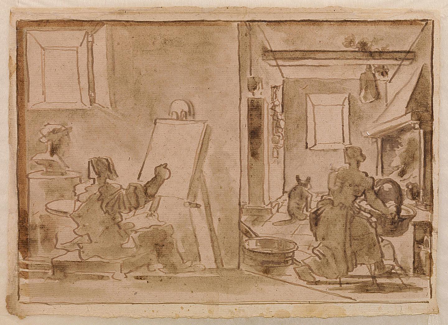 Fortunato Duranti (1787-1863) ‘The Painter Studying the Antique at Home’ A typical pen and ink drawing by the eccentric artist and collector born at Montefortino, in present-day Marche. His visionary works on paper, influenced by the time he spent in Rome, first attracted Roberto Longhi’s attention when he fortuitously discovered a group of them in the Biblioteca Comunale of Fermo. Proud to have found a new home for this luminous sheet in a distinguished private collection. #fortunatoduranti #montefortino #theartistatwork #ninenteenthcenturyart #antiquity #drawings #penandink #italiandrawing #notablesales #privatecollection