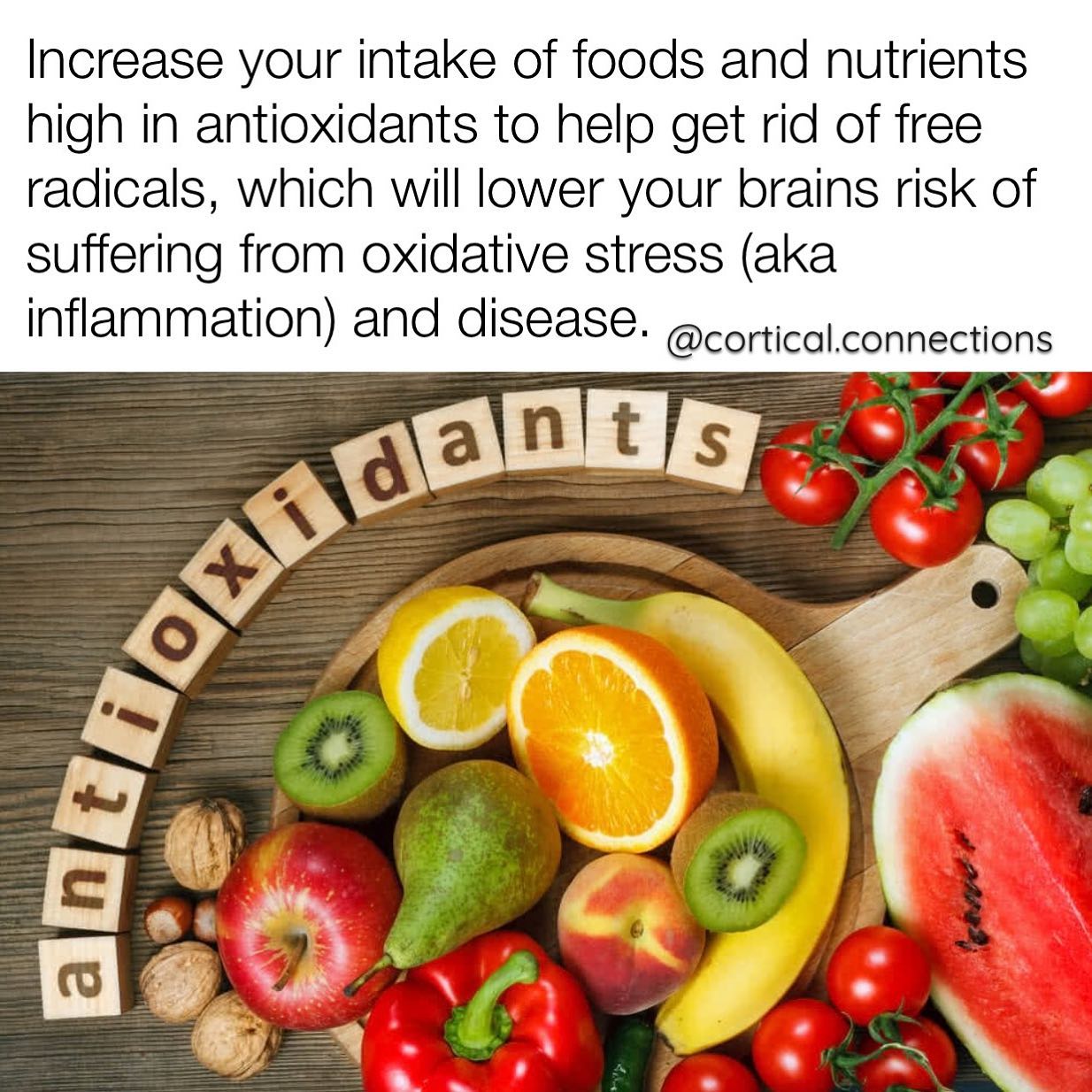 Some antioxidants are produced by our body, but most are not and need to be obtained from our diet. In particular, Vitamin E (from almonds or flaxseeds) are the body’s main antioxidant defenders.
It is important that we eat enough antioxidants to protect ourselves against brain aging and disease. Large scale studies in the United States and Europe found that those elderly who consumed at least 11 IU (16 mg) of vitamin E per day had a 67 percent lower risk of developing dementia as they got older compared to those who consumed 6 IU (4 mg) per day. Those who consumed the highest amounts of both vitamin C and E had an even lower risk. Studies estimated that we need 133 mg or more of vitamin C per day to provide our brains with optimal protection in addition to the 16 mg of vitamin E specified above.
Overall, there is consensus that regular consumption of vitamins C and E, sometimes along with beta-carotene (a precursor to vitamin A found specifically in fruits and vegetables orange in color), reduces the speed at which our brain cells age, increasing longevity and lowering the risk of cardiovascular disease and dementia.
Yet current guidelines recommend we take much lower doses of these precious nutrients. Part of the problem is that, when tested in formal clinical settings, antioxidants vitamins didn’t turn out to be as miraculous as everyone had hoped. Vitamin E was the only one that showed potential for slowing functional decline in Alzheimer’s patients- but only at high doses of 2000 IU per day.
What was at first puzzling to many led to a revelation:antioxidant supplements don’t really work. We must obtain these nutrients from natural food source instead. The truth is, in the studies mentioned, only those participants who obtained their antioxidant vitamins from foods showed lower rates of cognitive decline and dementia.
(Read more in comments)