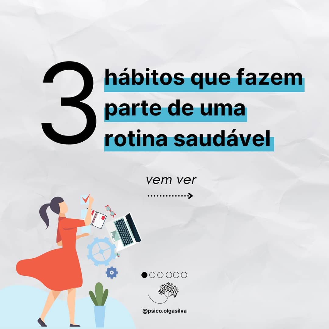 Sera que sua rotina diária é realmente saudável? 🤔
Passa pro lado e vem descobrir 3 hábitos que fazem parte de uma rotina saudável e a importância deles na sua saúde mental. 👉🏻
Cultivar bons hábitos leva tempo, mas também gera saúde. Comece hoje a cuidar de você!