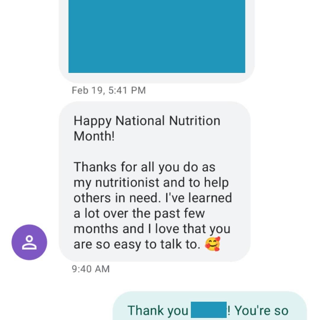 I don't deserve my clients! ๐ญ They are the best.
These words of gratitude mean so much to us as practitioners. I wanted to become a dietitian to help people feel their best and find freedom around food. Its such a blessing to be in this line of work, but clients like this make it feel even more rewarding.